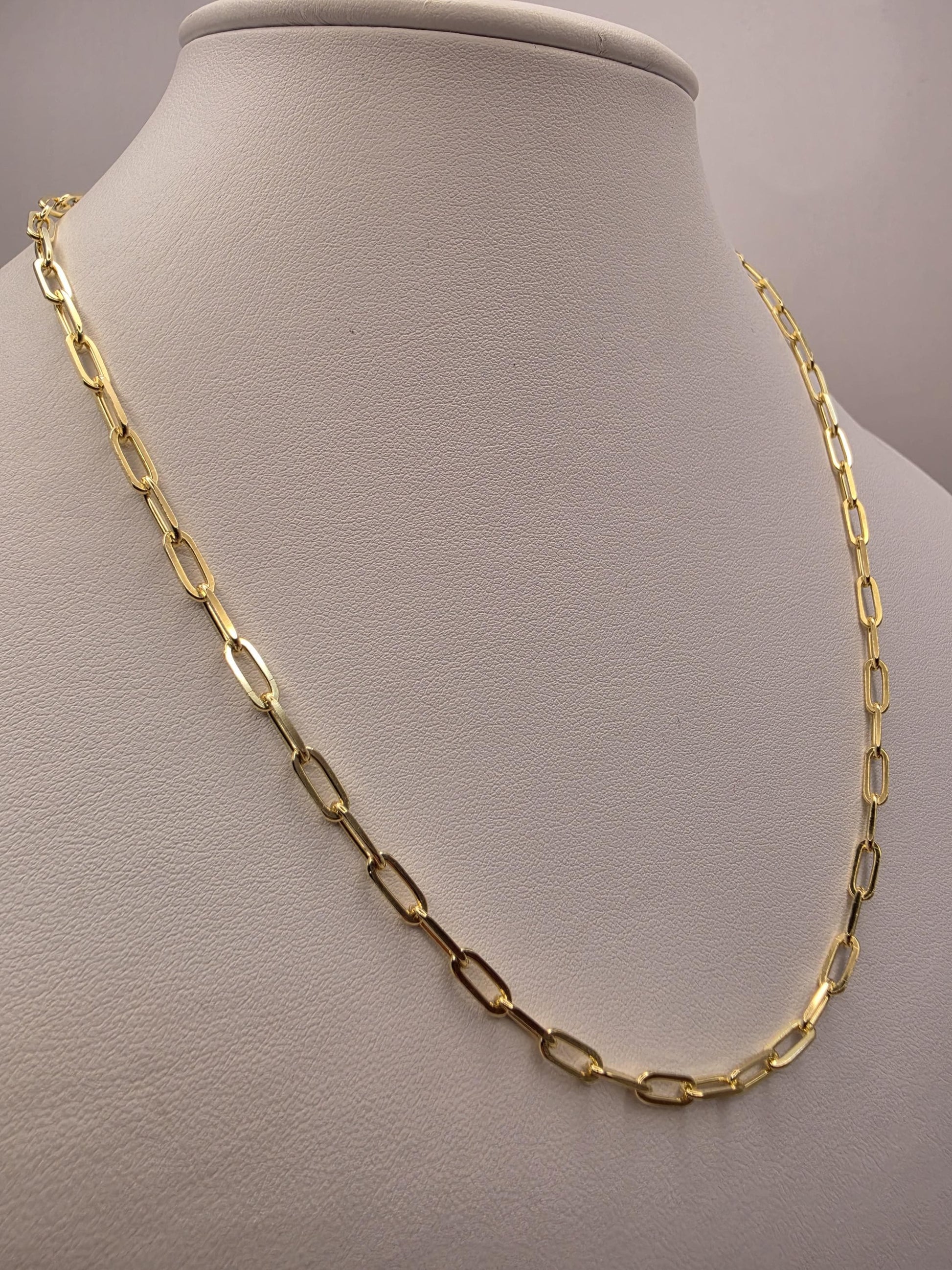 Gold Plated Sterling Silver Paperclip Chain Necklace 18.5 Inch 4mm 8.9 Grams Unisex Layering Jewelry Gift