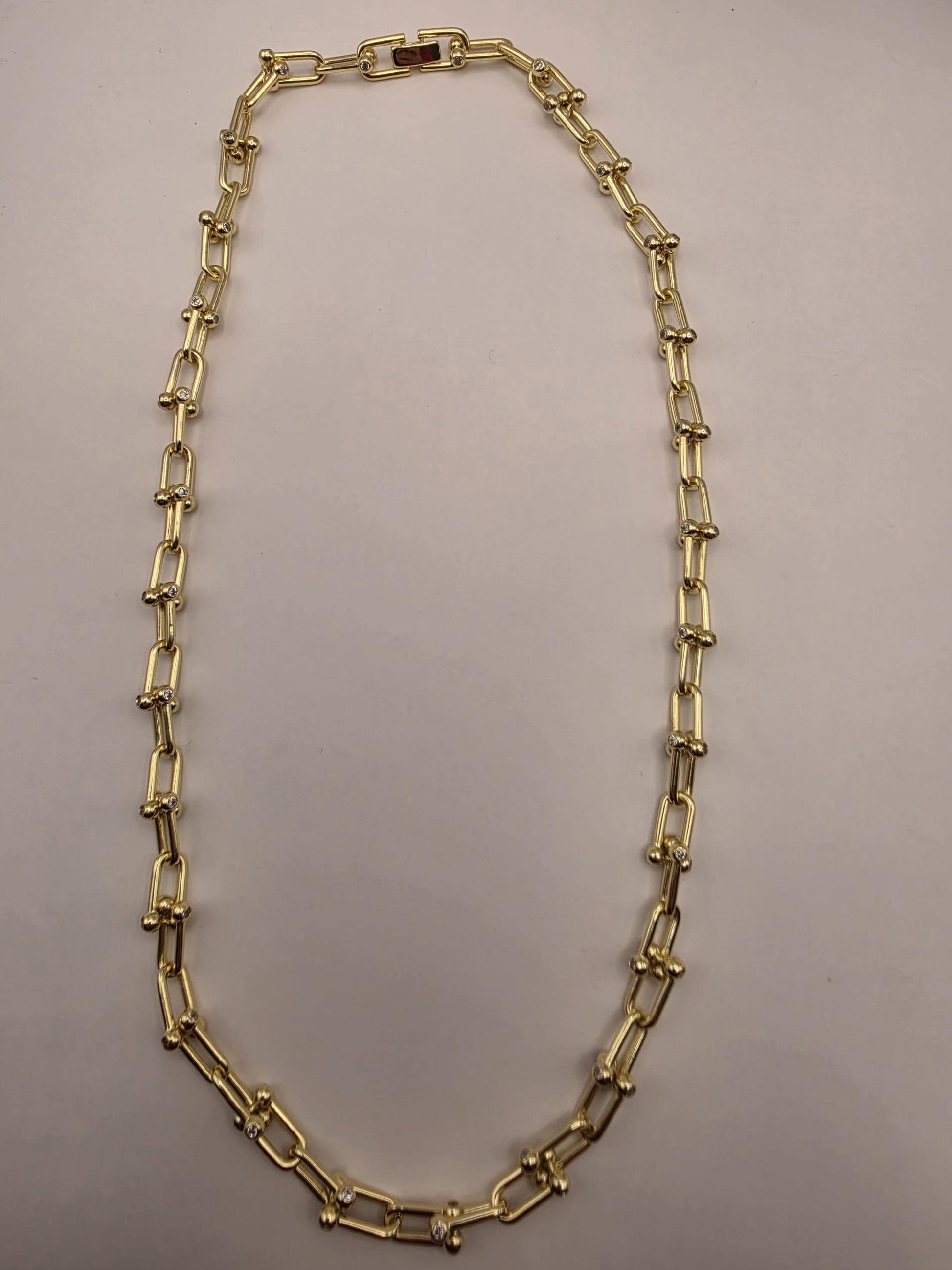 Gold Plated Sterling Silver CZ Barbell Paperclip Necklace 22" 8mm - view 5