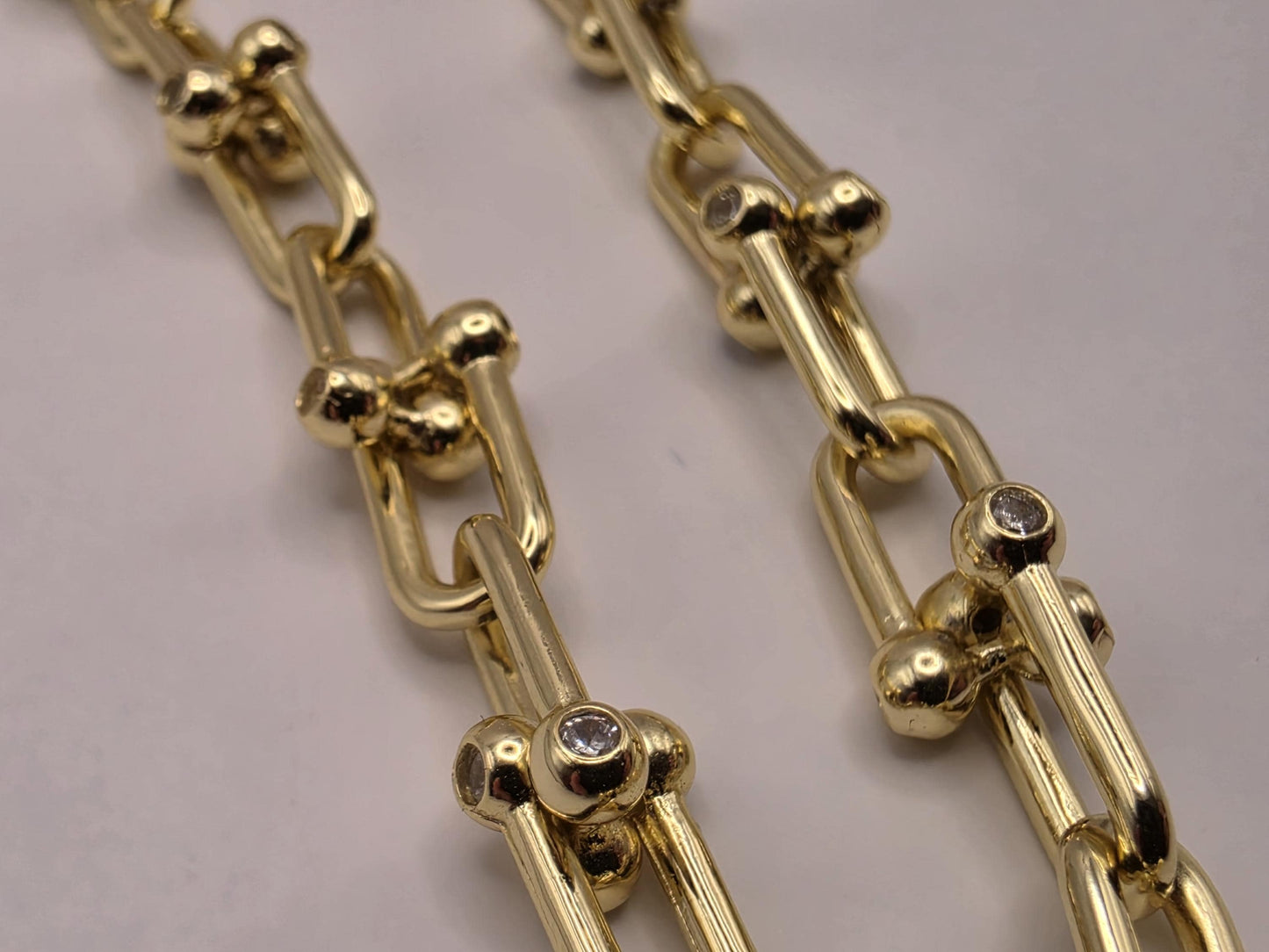 Gold Plated Sterling Silver CZ Barbell Paperclip Necklace 22" 8mm - view 4