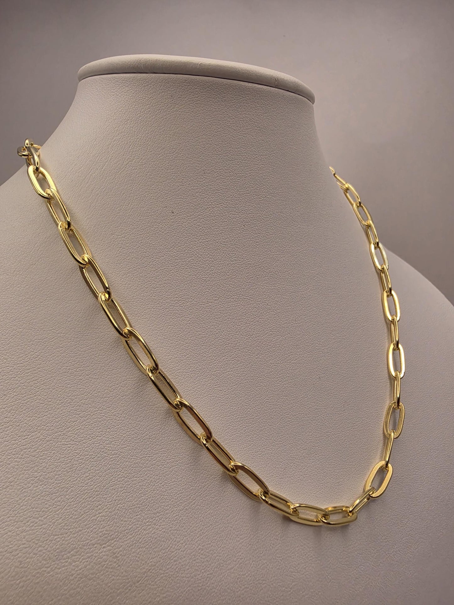 Gold Plated Sterling Silver Paperclip Chain Necklace 18.5 Inch 5.75mm 22.4 Grams Wide Unisex Jewelry Gift
