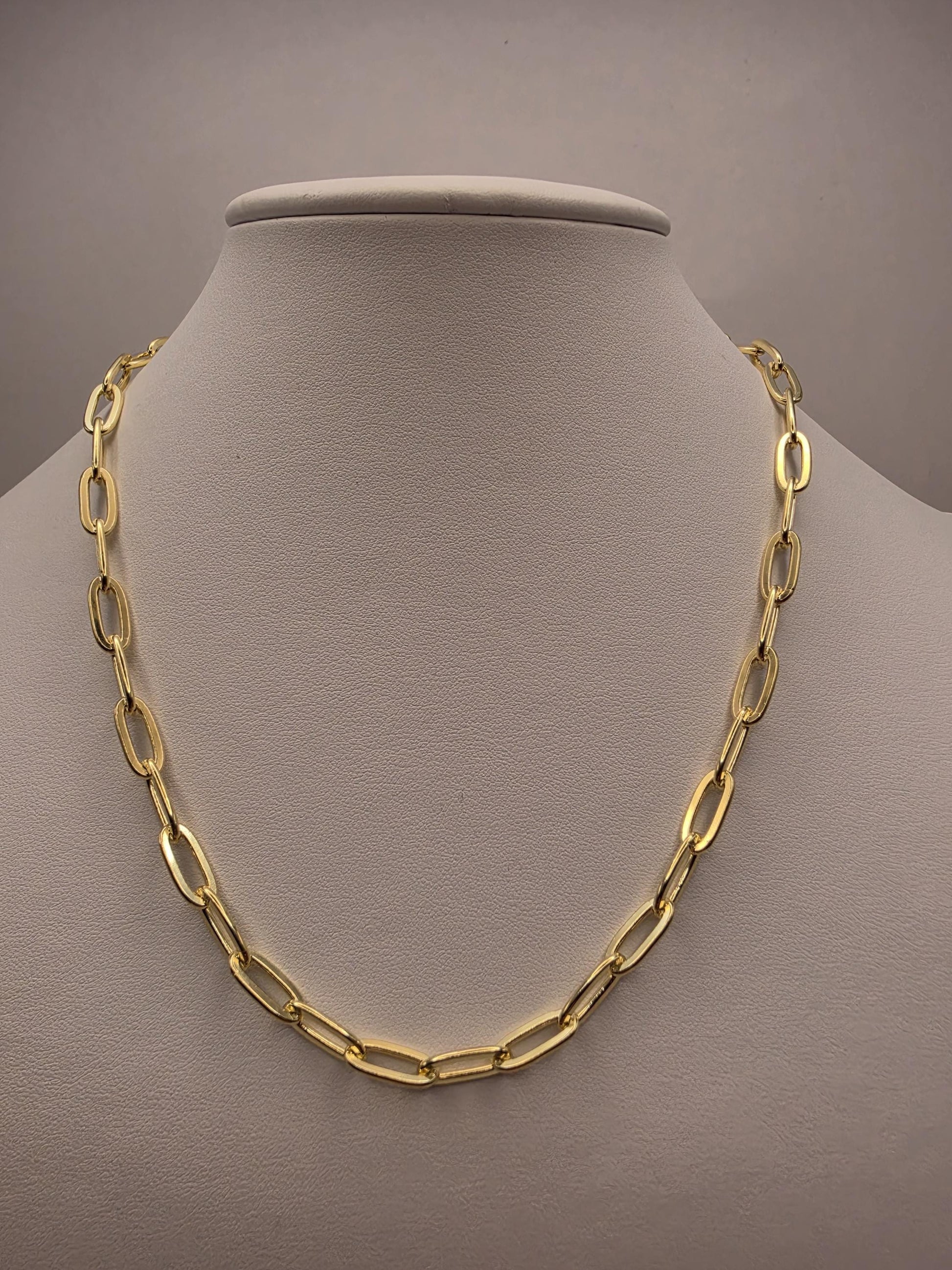 Gold Plated Sterling Silver Paperclip Chain Necklace 18.5 Inch 5.75mm 22.4 Grams Wide Unisex Jewelry Gift