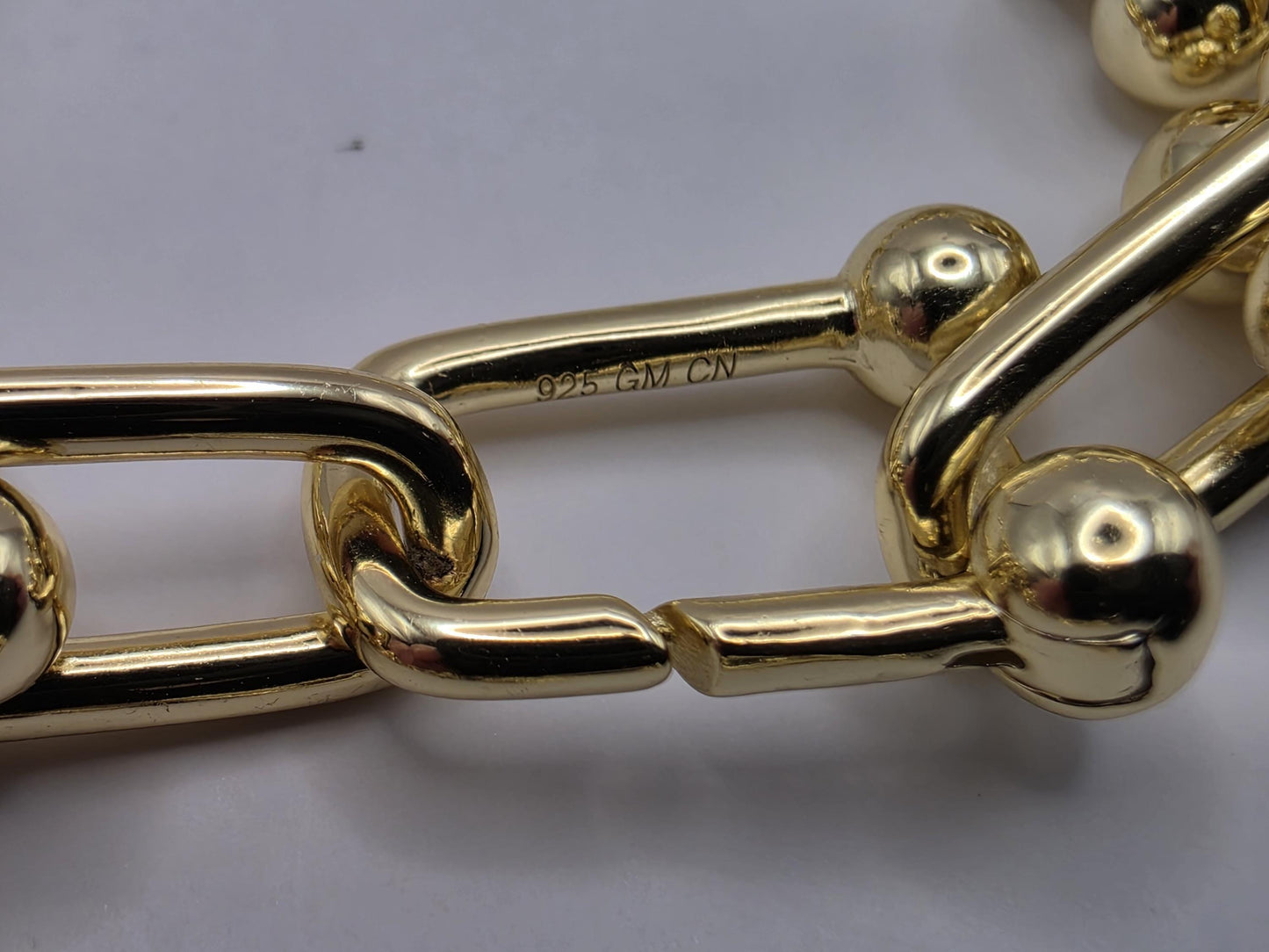 Gold Plated Sterling Silver Barbell Link Necklace 20" 9.5mm - view 7