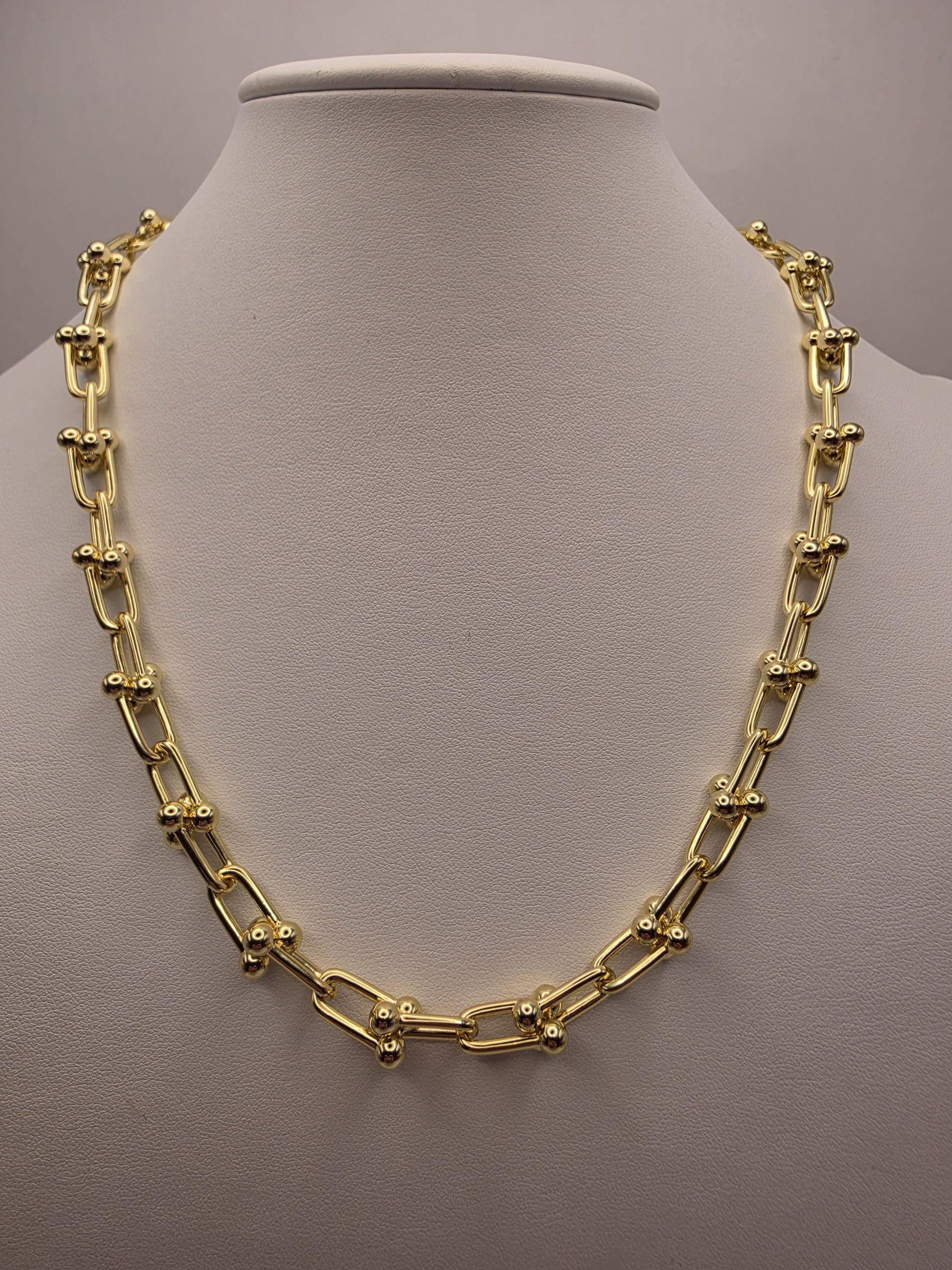 Gold Plated Sterling Silver Barbell Link Necklace 20" 9.5mm - view 1