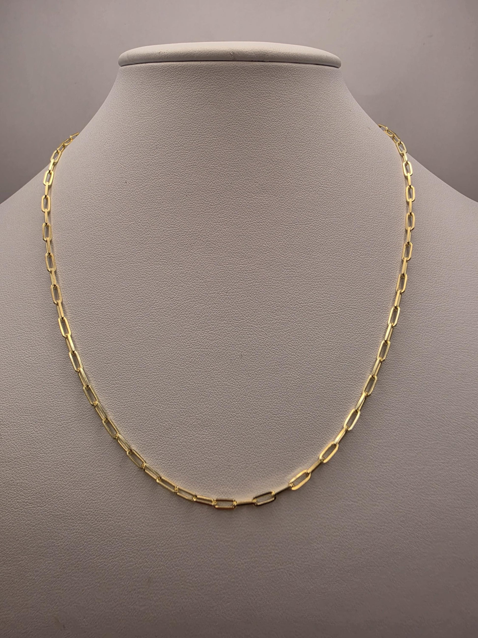 Gold Plated Sterling Silver Paperclip Chain Necklace 18.25 Inch 2.75mm 5.9 Grams Dainty Layering Jewelry Gift