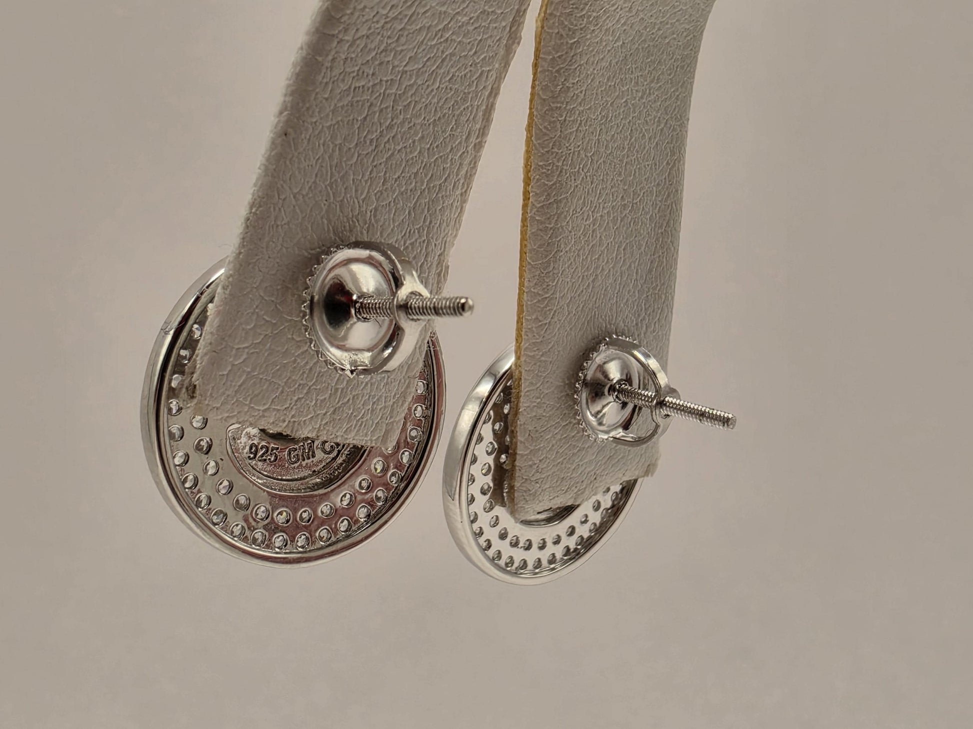 Sterling Silver CZ Face Medallion Stud Earrings .625" - view 7