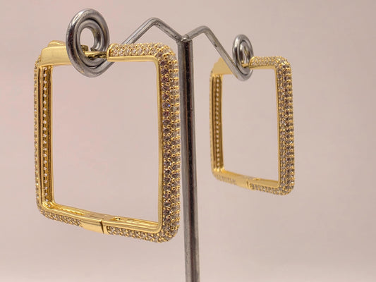 Gold Plated Sterling Silver CZ Square Hoop Earrings 1.125" - view 1