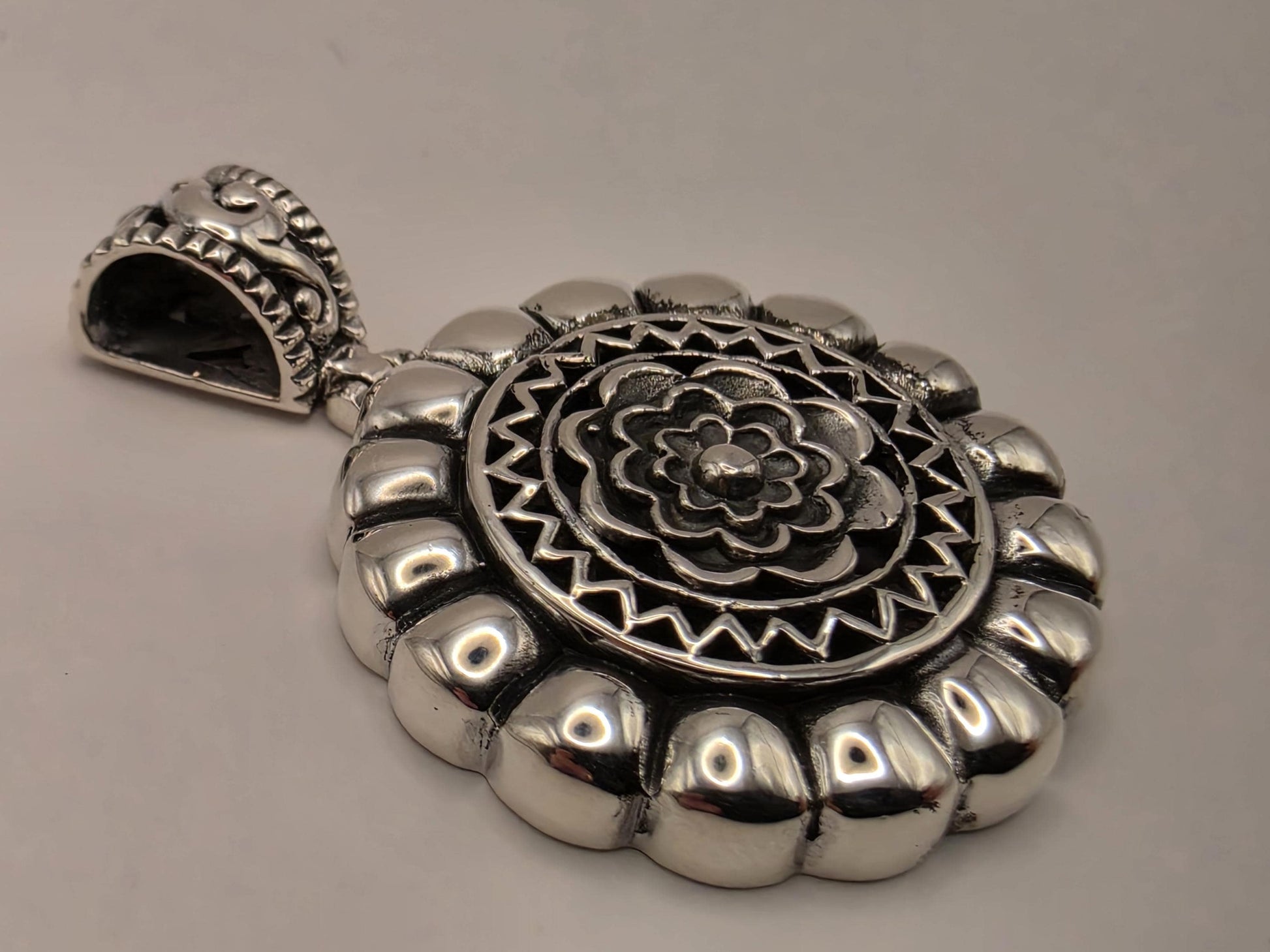 Sterling Silver Floral Medallion Pendant 1 Inch - view 2
