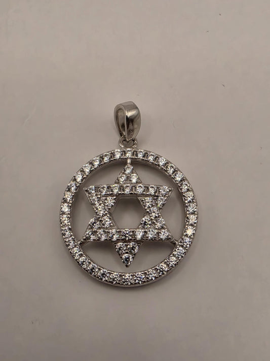 Sterling Silver CZ Star of David Pendant .75 Inch - view 1
