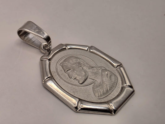 Sterling Silver Jesus Portrait Pendant 1 Inch - view 2