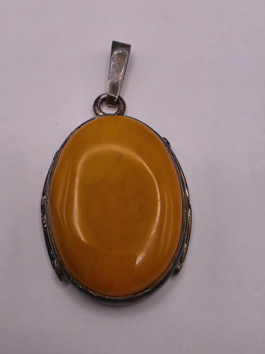 Sterling Silver Orange Cabochon Pendant 1.5 Inch - view 2