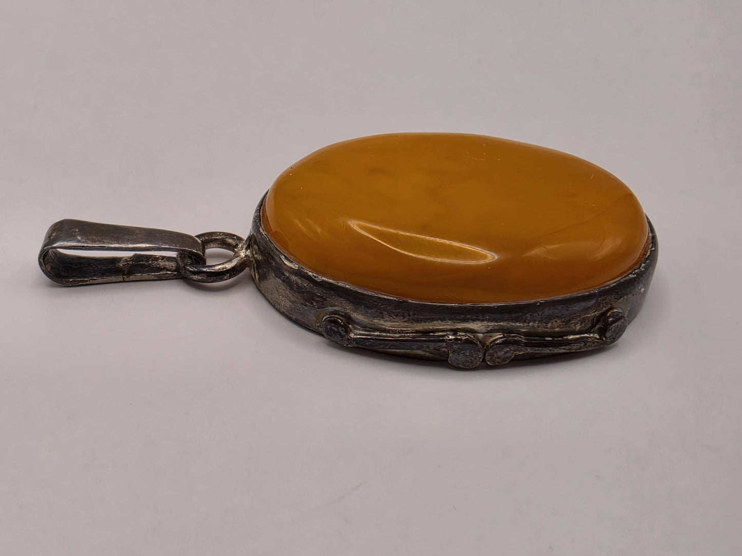 Sterling Silver Orange Cabochon Pendant 1.5 Inch - view 4