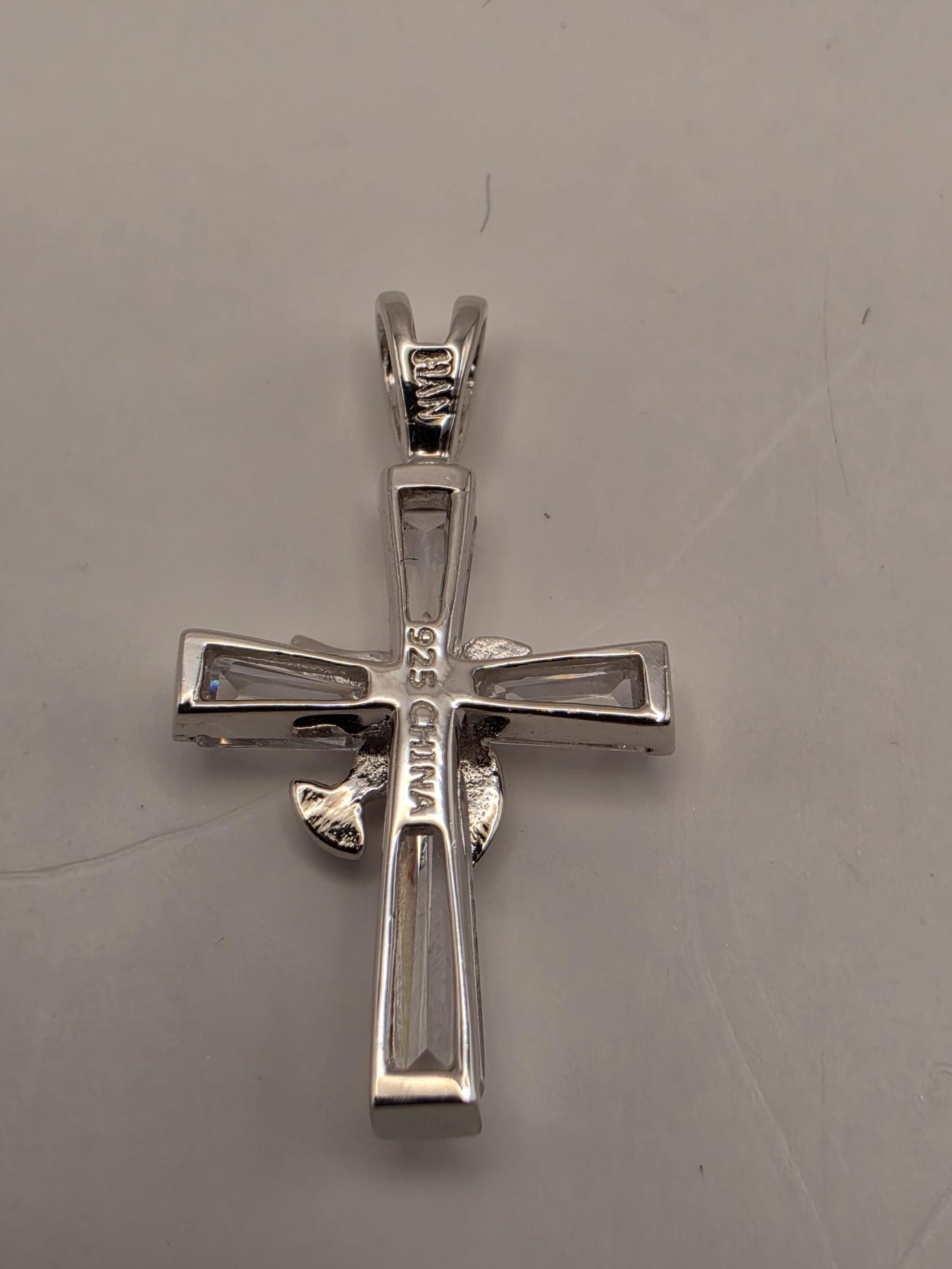 Sterling Silver CZ Cross Pendant with Dove 1 Inch - view 5