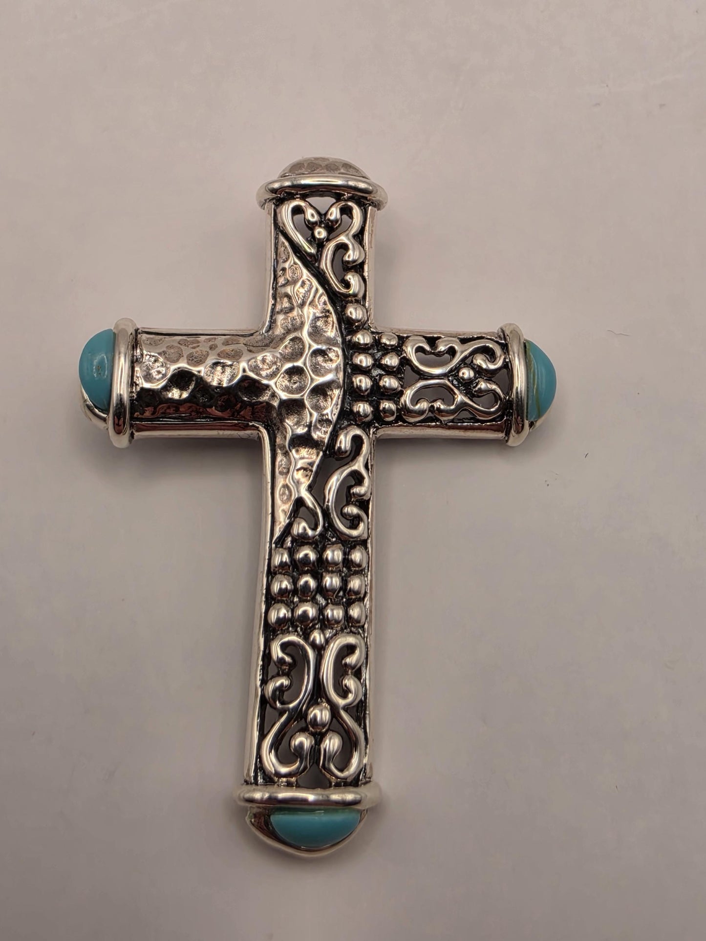 Sterling Silver Turquoise Cross Pendant 1.5 Inch - view 2