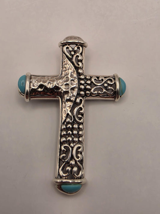 Sterling Silver Turquoise Cross Pendant 1.5 Inch - view 2