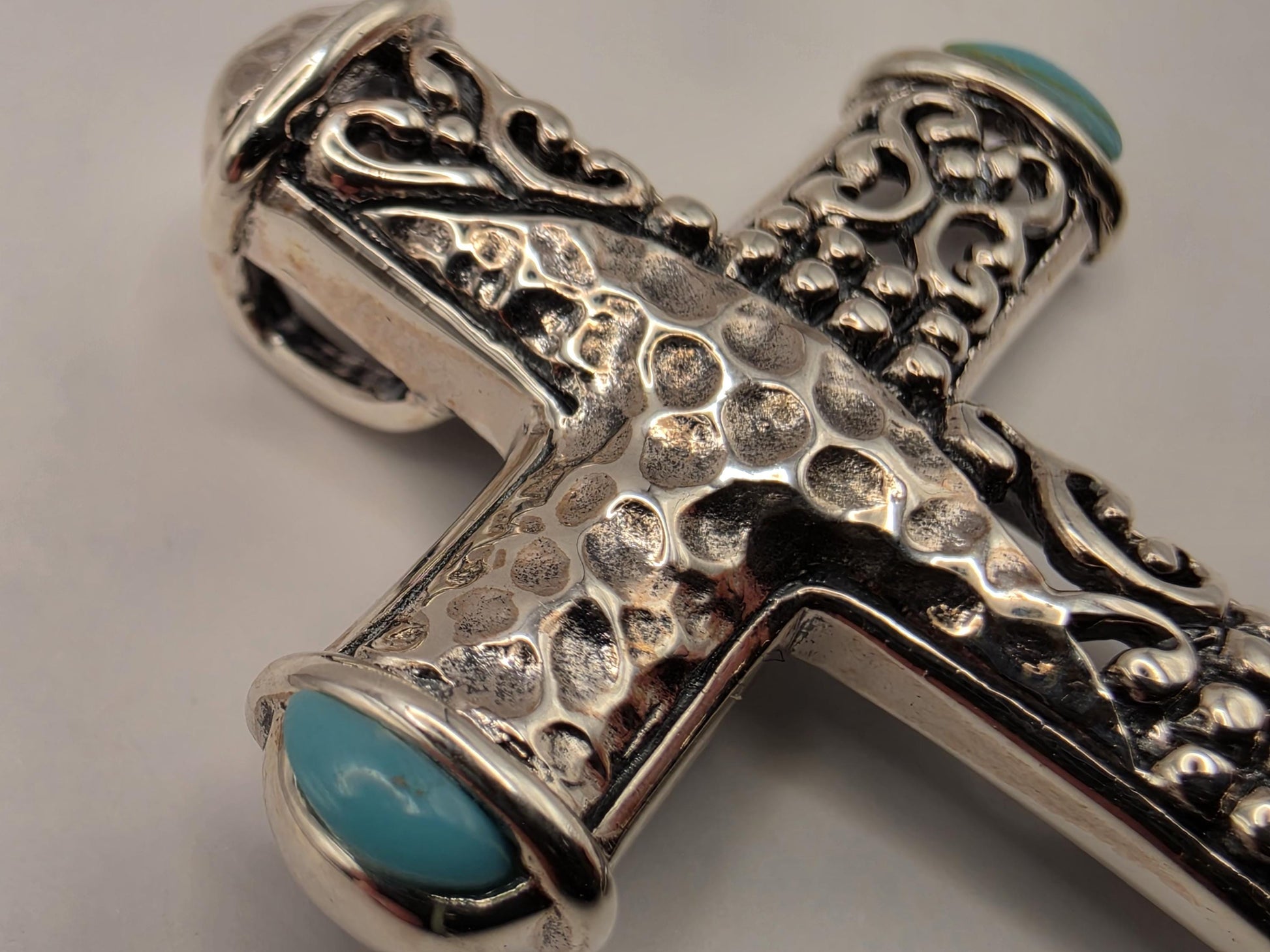Sterling Silver Turquoise Cross Pendant 1.5 Inch - view 3