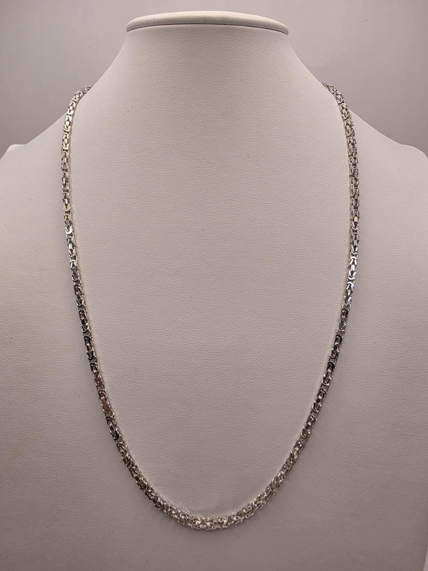 Sterling Silver Byzantine Chain Necklace 24 Inch 3mm 20.4 Grams Long Woven Link Men's Unisex Jewelry Gift