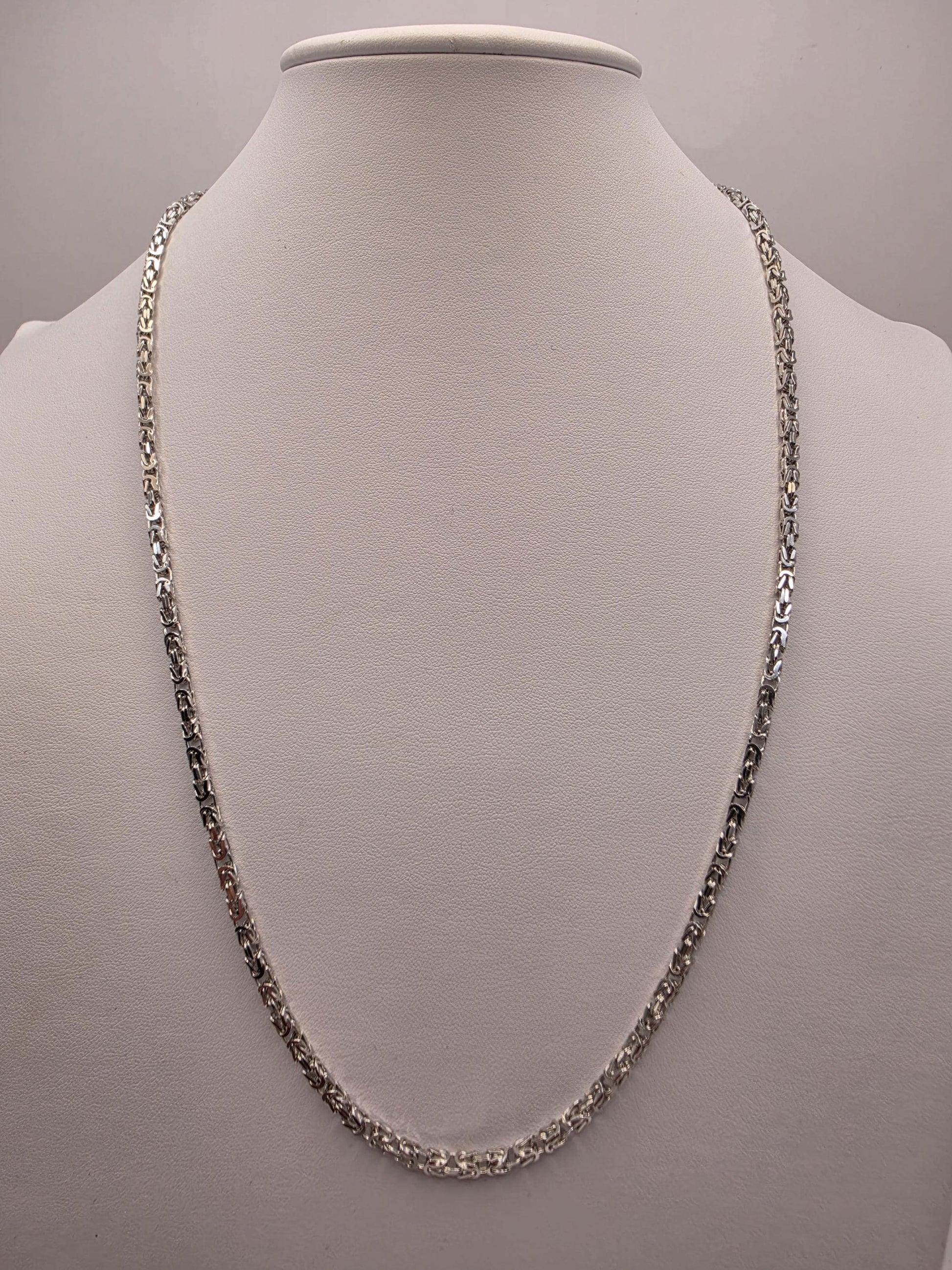 Sterling Silver Byzantine Chain Necklace 24 Inch 3mm 20.4 Grams Long Woven Link Men's Unisex Jewelry Gift
