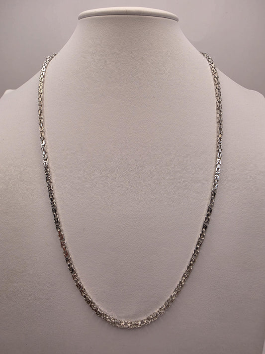 Sterling Silver Byzantine Chain Necklace 24 Inch 3mm 20.4 Grams Long Woven Link Men's Unisex Jewelry Gift