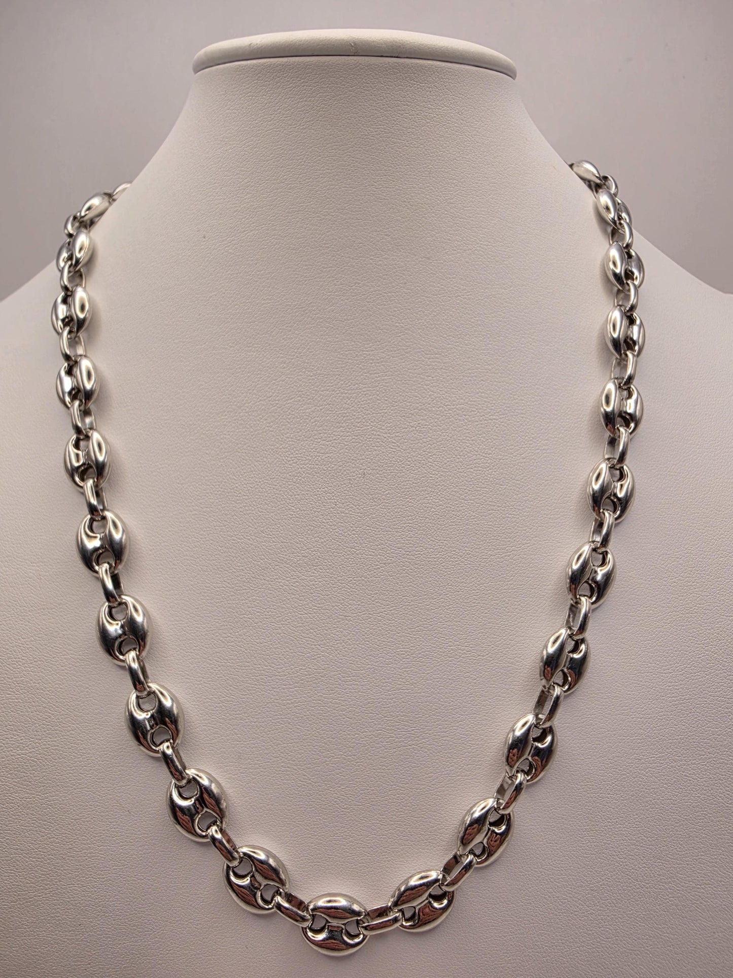 Sterling Silver Mariner Anchor Chain Necklace 22 Inch 11.15mm 40 Grams Oversized Puffed Link Statement Jewelry