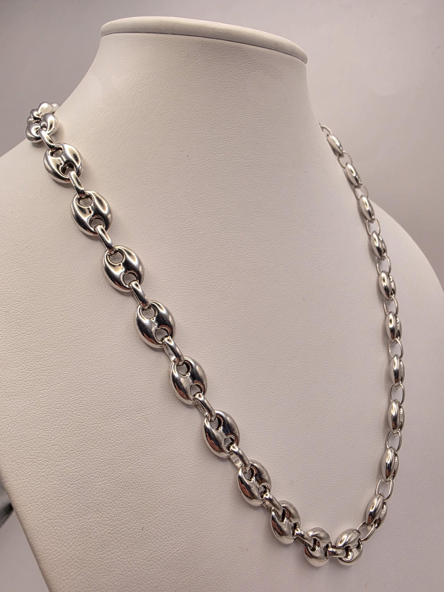 Sterling Silver Mariner Anchor Chain Necklace 22 Inch 11.15mm 40 Grams Oversized Puffed Link Statement Jewelry