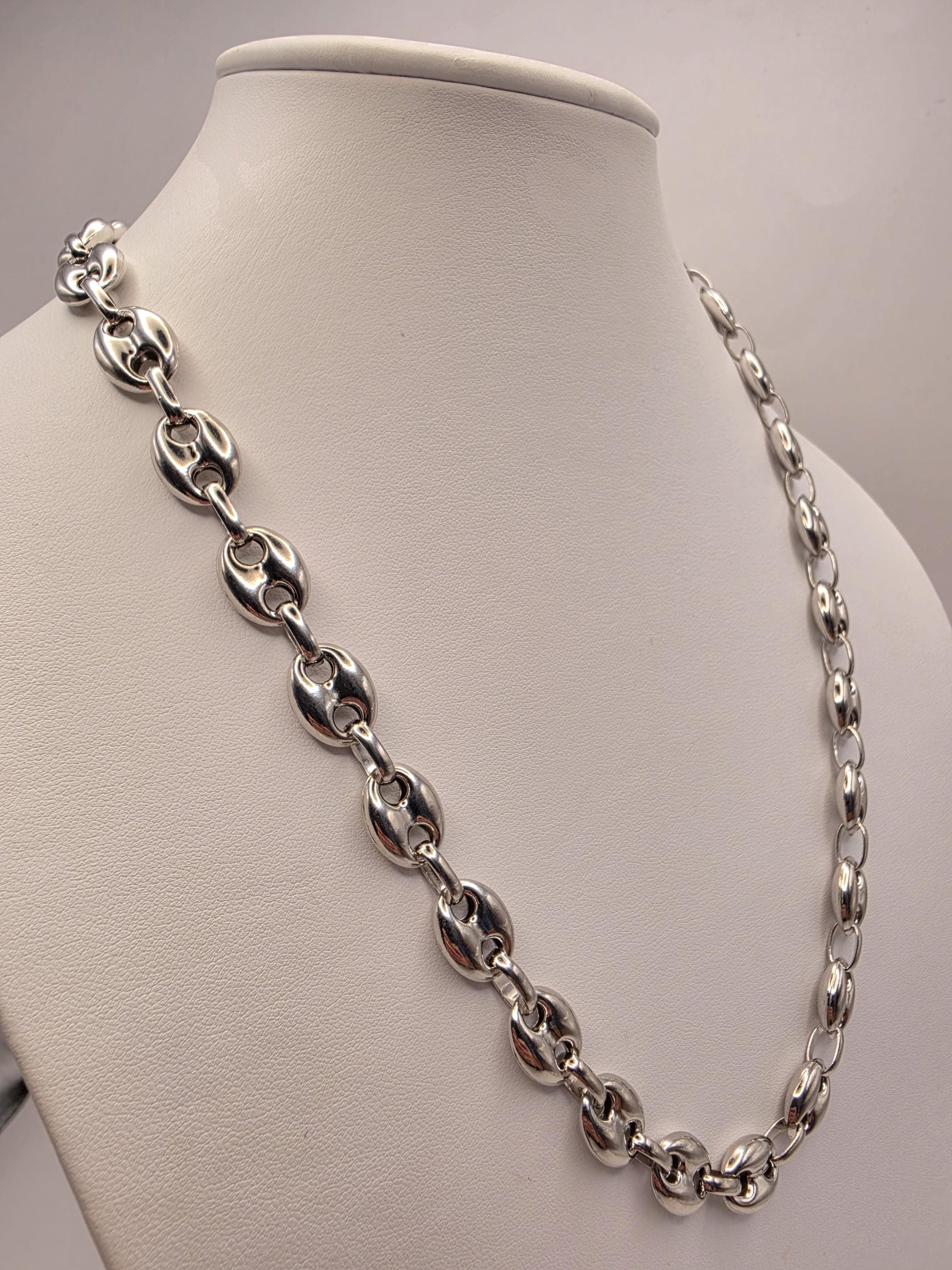 Sterling Silver Mariner Anchor Chain Necklace 22 Inch 11.15mm 40 Grams Oversized Puffed Link Statement Jewelry
