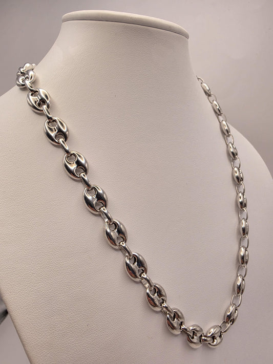 Sterling Silver Mariner Anchor Chain Necklace 22 Inch 11.15mm 40 Grams Oversized Puffed Link Statement Jewelry
