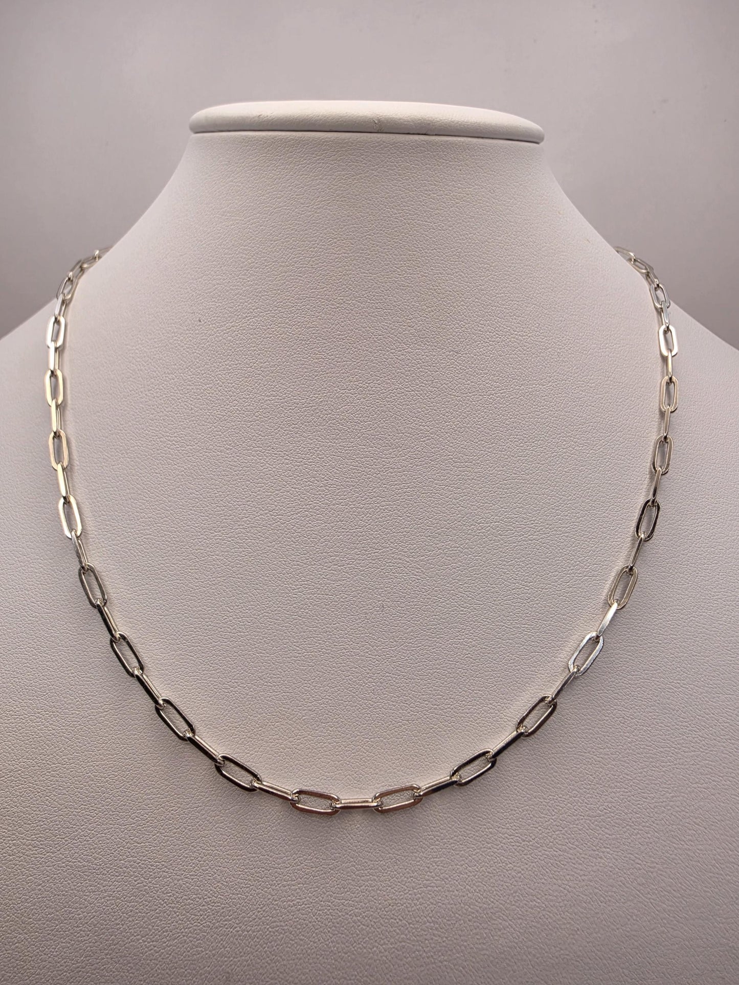 Sterling Silver Paperclip Chain Necklace 18 Inch 3.5mm 9 Grams Modern Oval Link Unisex Layering Jewelry Gift