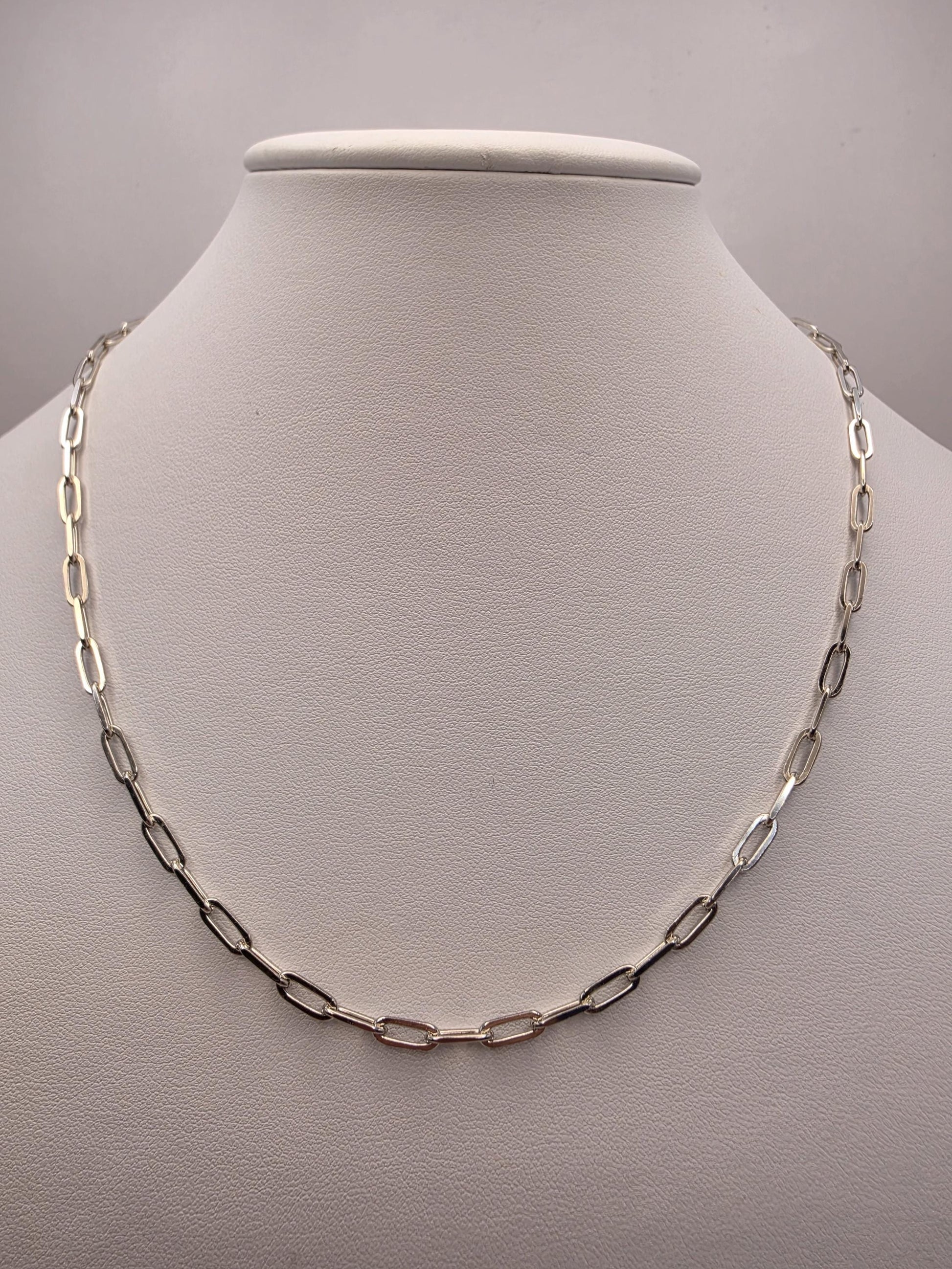 Sterling Silver Paperclip Chain Necklace 18 Inch 3.5mm 9 Grams Modern Oval Link Unisex Layering Jewelry Gift