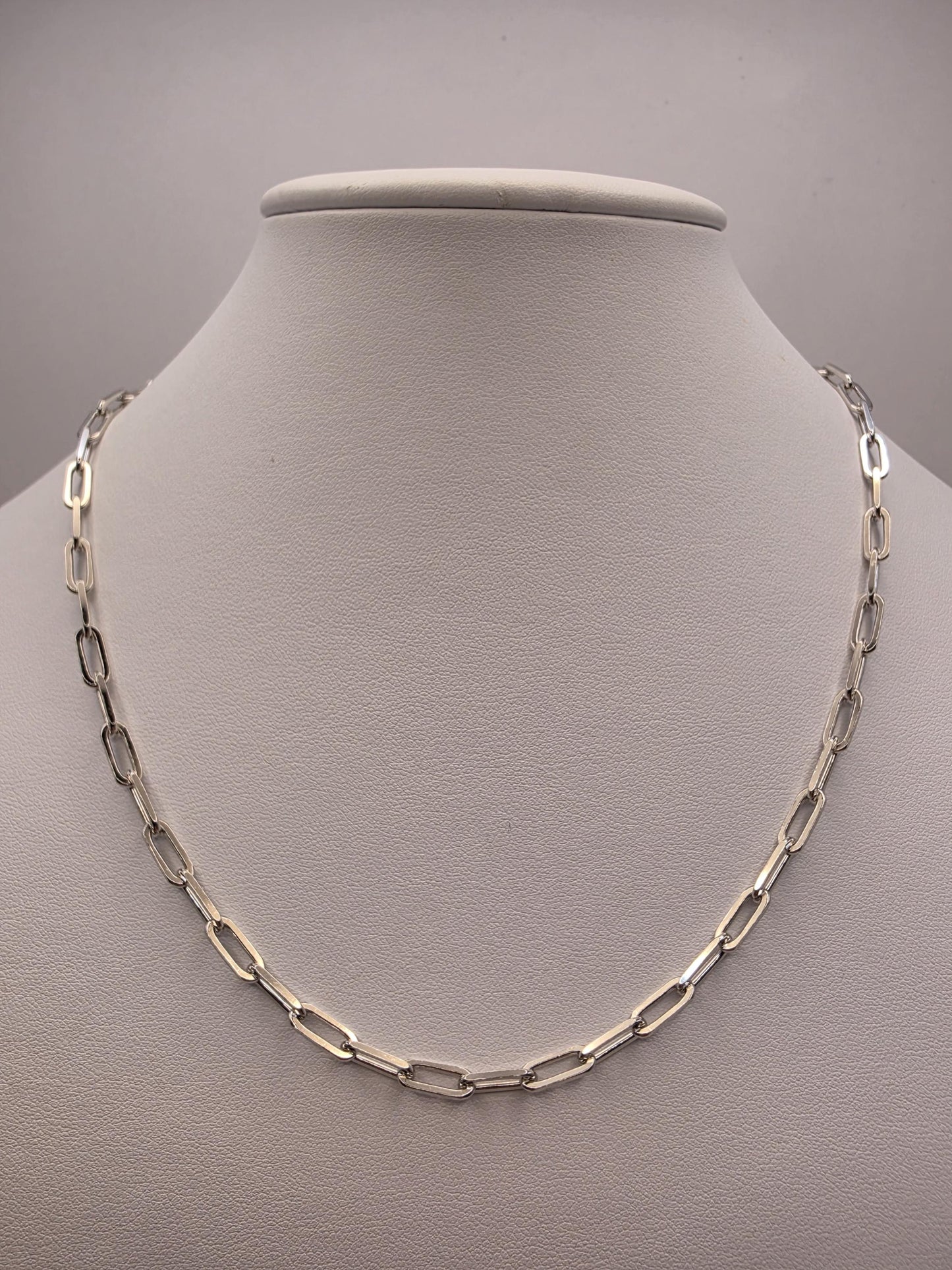 Sterling Silver Paperclip Chain Necklace 18 Inch 3.75mm 12.7 Grams Modern Oval Link Unisex Jewelry Gift