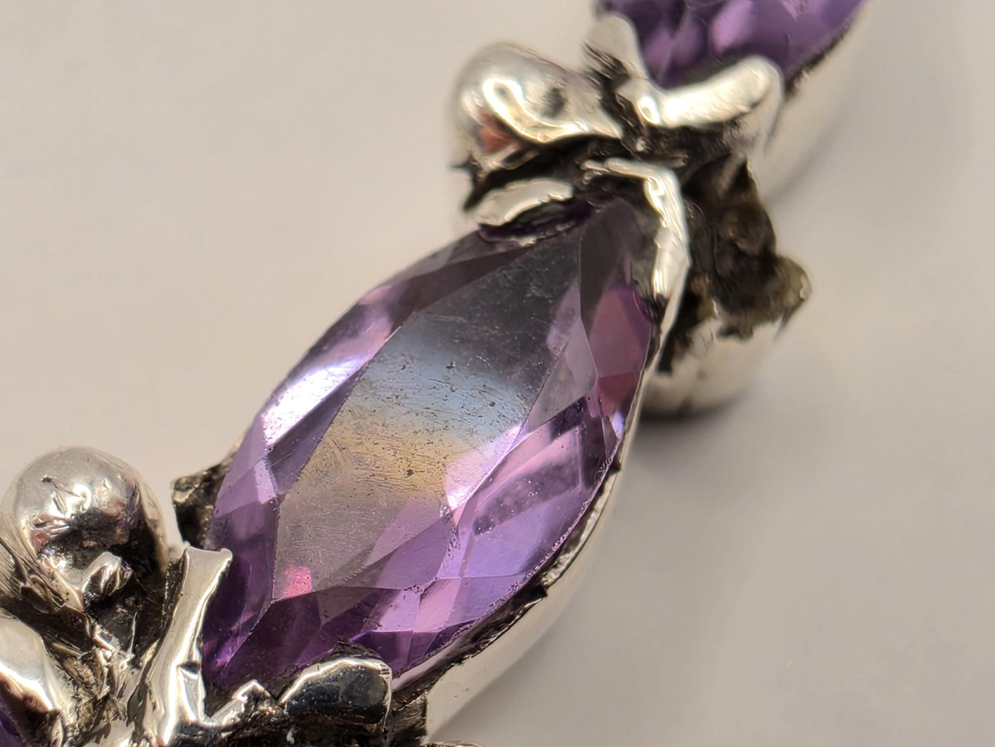 Genuine Amethyst Floral Necklace Sterling Silver 17 Inch Marquise Gemstone Cluster Toggle February Birthstone Gift