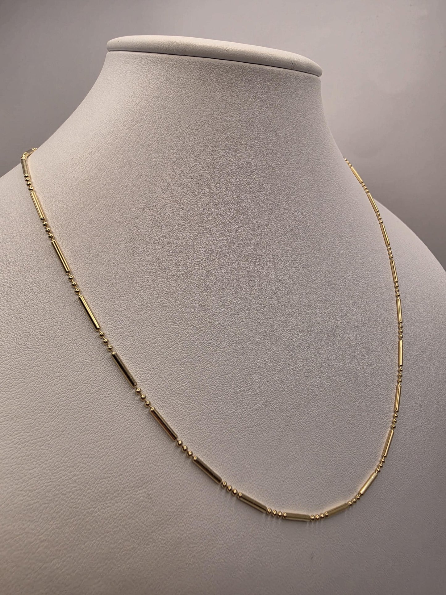 Gold Plated Sterling Silver Bar Bead Station Necklace 20 Inch 1.5mm Minimal Layering Chain Unisex Jewelry Gift