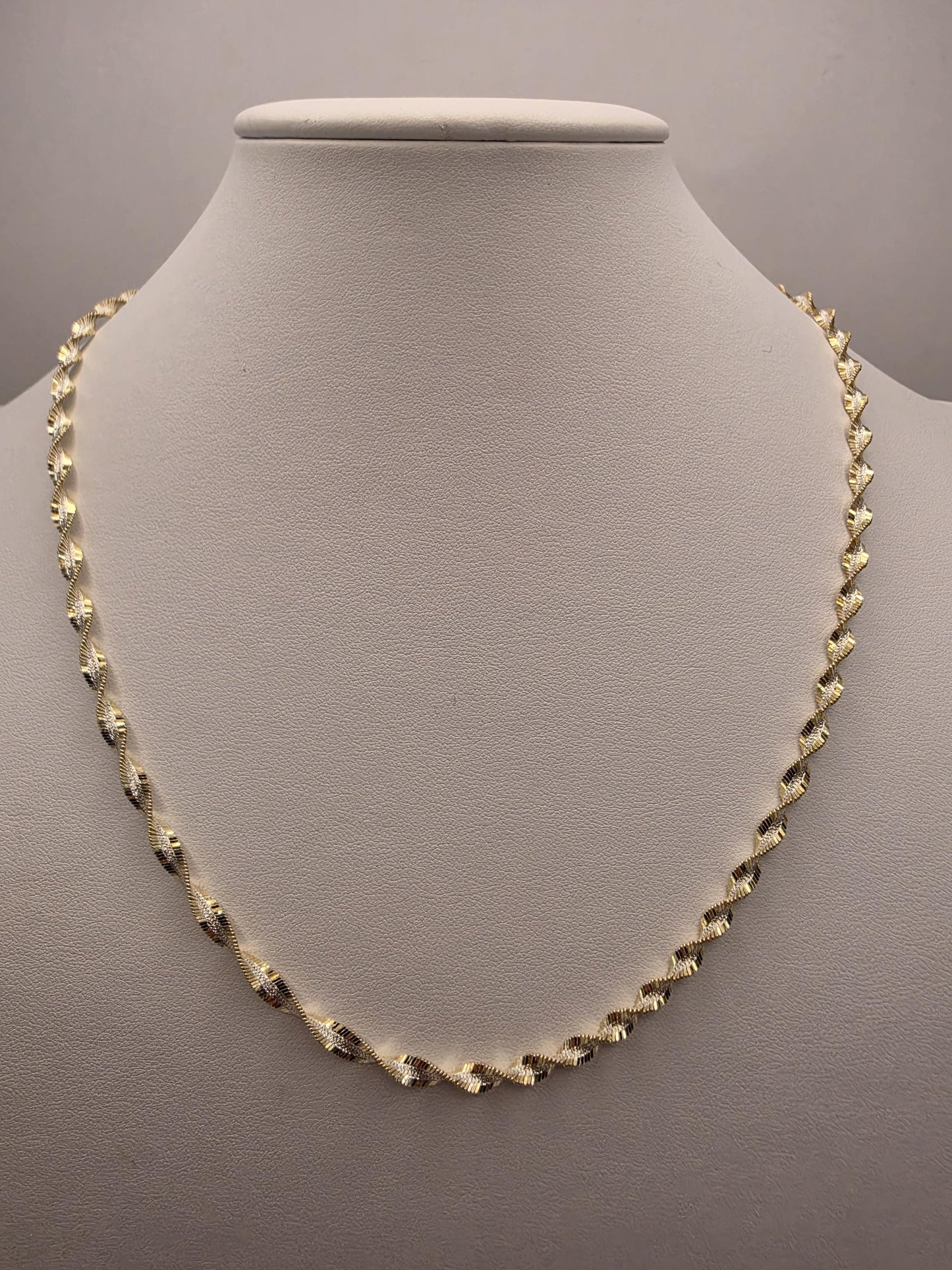 Gold Plated Sterling Silver Rope Chain Necklace 20 Inch 4mm Diamond Cut Twisted Spiral Unisex Jewelry Gift