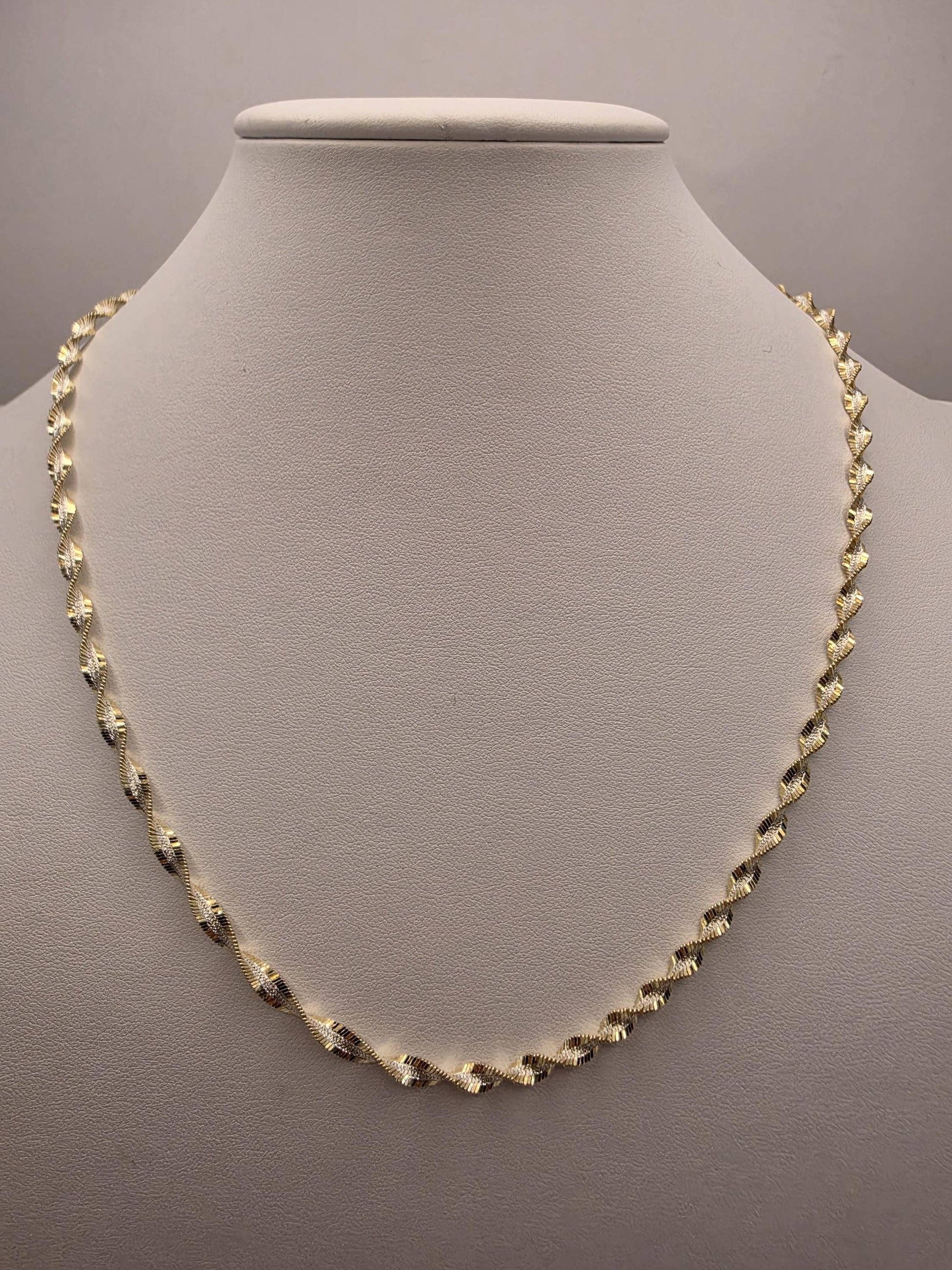 Gold Plated Sterling Silver Rope Chain Necklace 20 Inch 4mm Diamond Cut Twisted Spiral Unisex Jewelry Gift