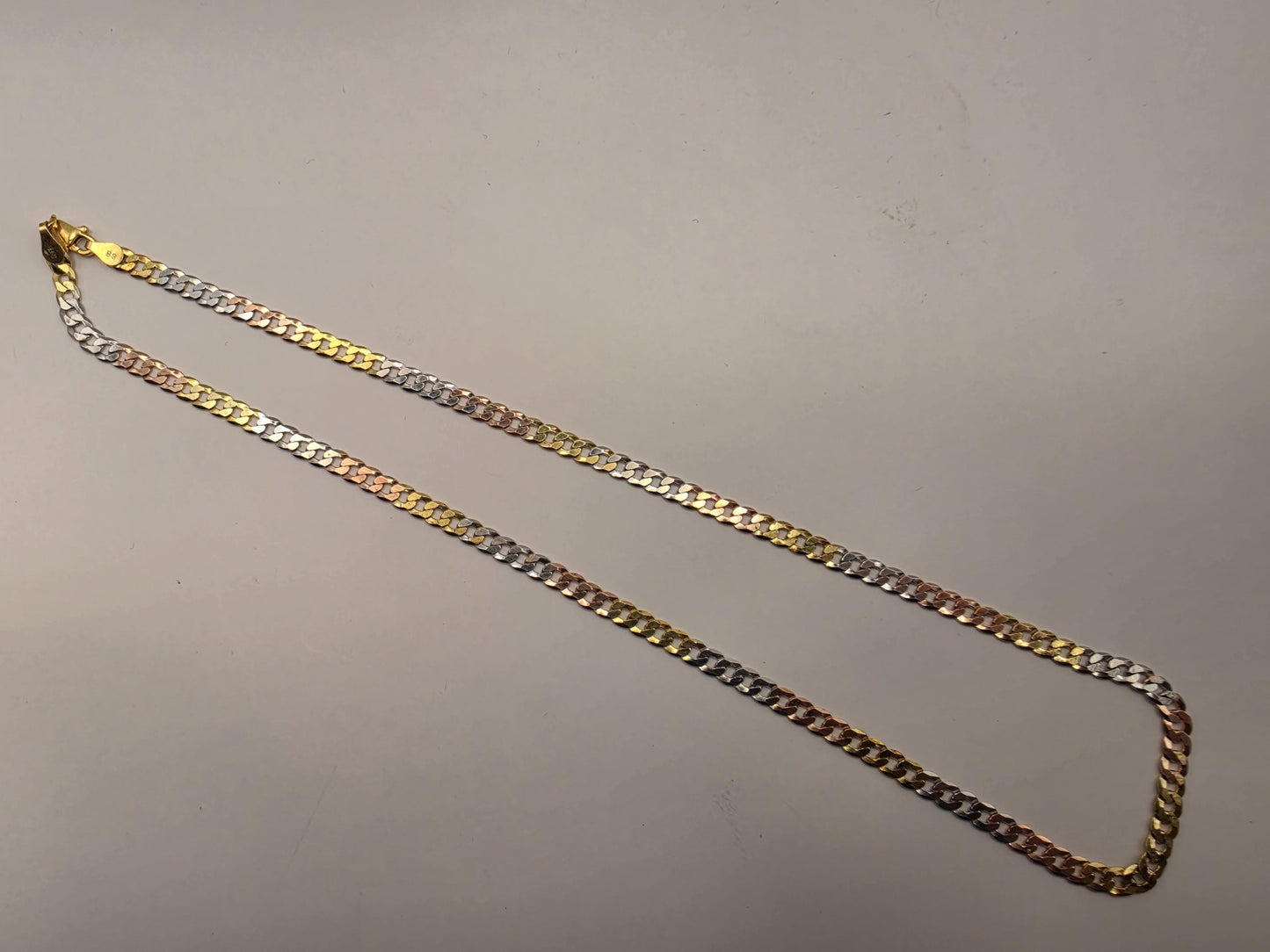 Tri Color Gold Plated Sterling Silver Cuban Link Necklace 18 Inch 4.5mm Yellow Rose White Chain Unisex Gift