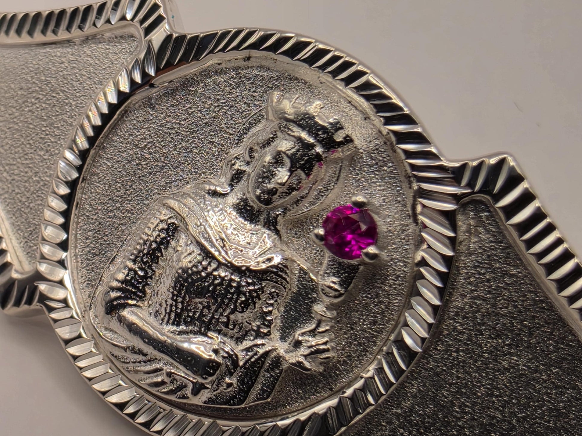 Solid 925 Sterling Silver Saint Christopher Bracelet 8 Inch Ruby Accent Religious Travel Medal Figaro Chain Catholic Gift