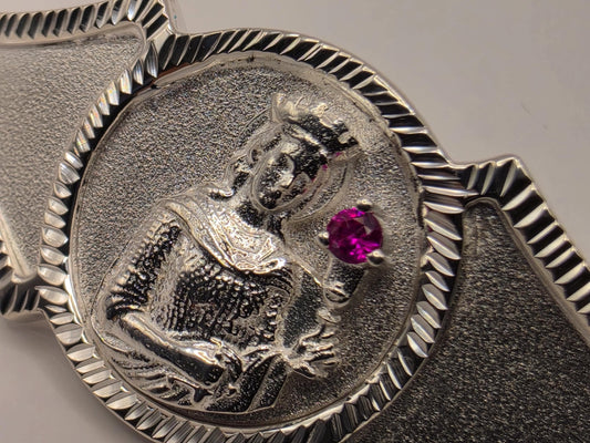 Solid 925 Sterling Silver Saint Christopher Bracelet 8 Inch Ruby Accent Religious Travel Medal Figaro Chain Catholic Gift