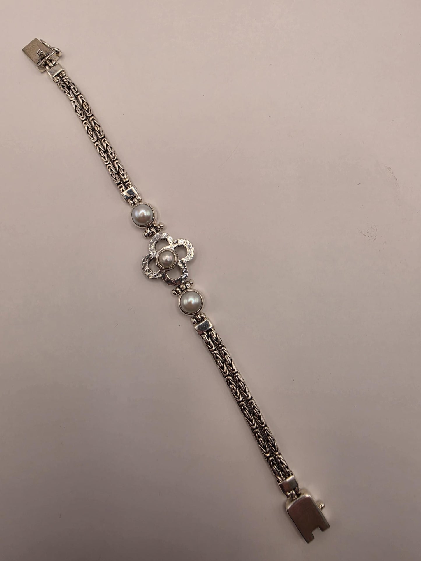 Genuine Gray Freshwater Pearl Flower Bracelet Solid 925 Sterling Silver White Topaz 7 Inch Floral Statement Birthstone Gift