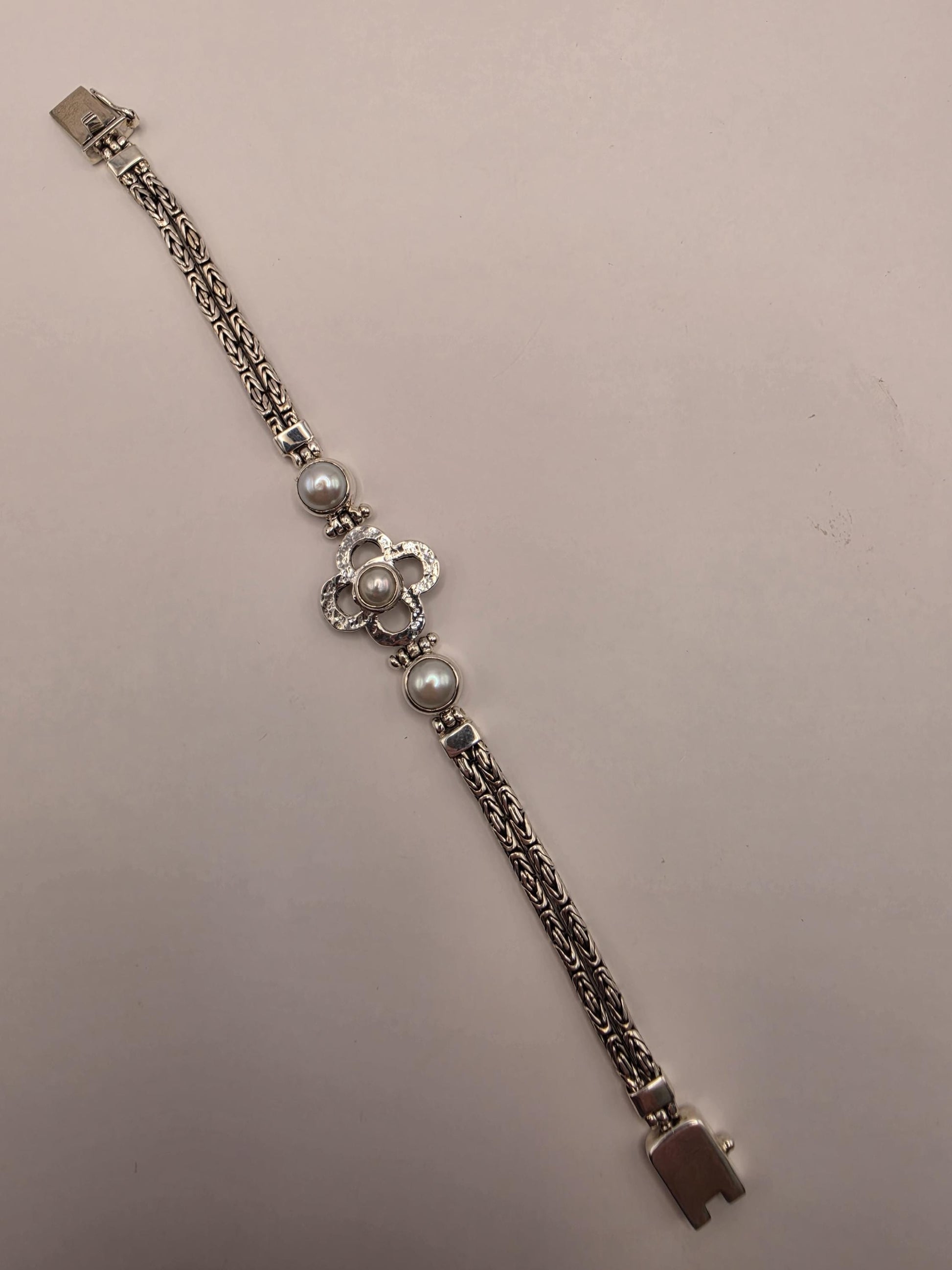 Genuine Gray Freshwater Pearl Flower Bracelet Solid 925 Sterling Silver White Topaz 7 Inch Floral Statement Birthstone Gift