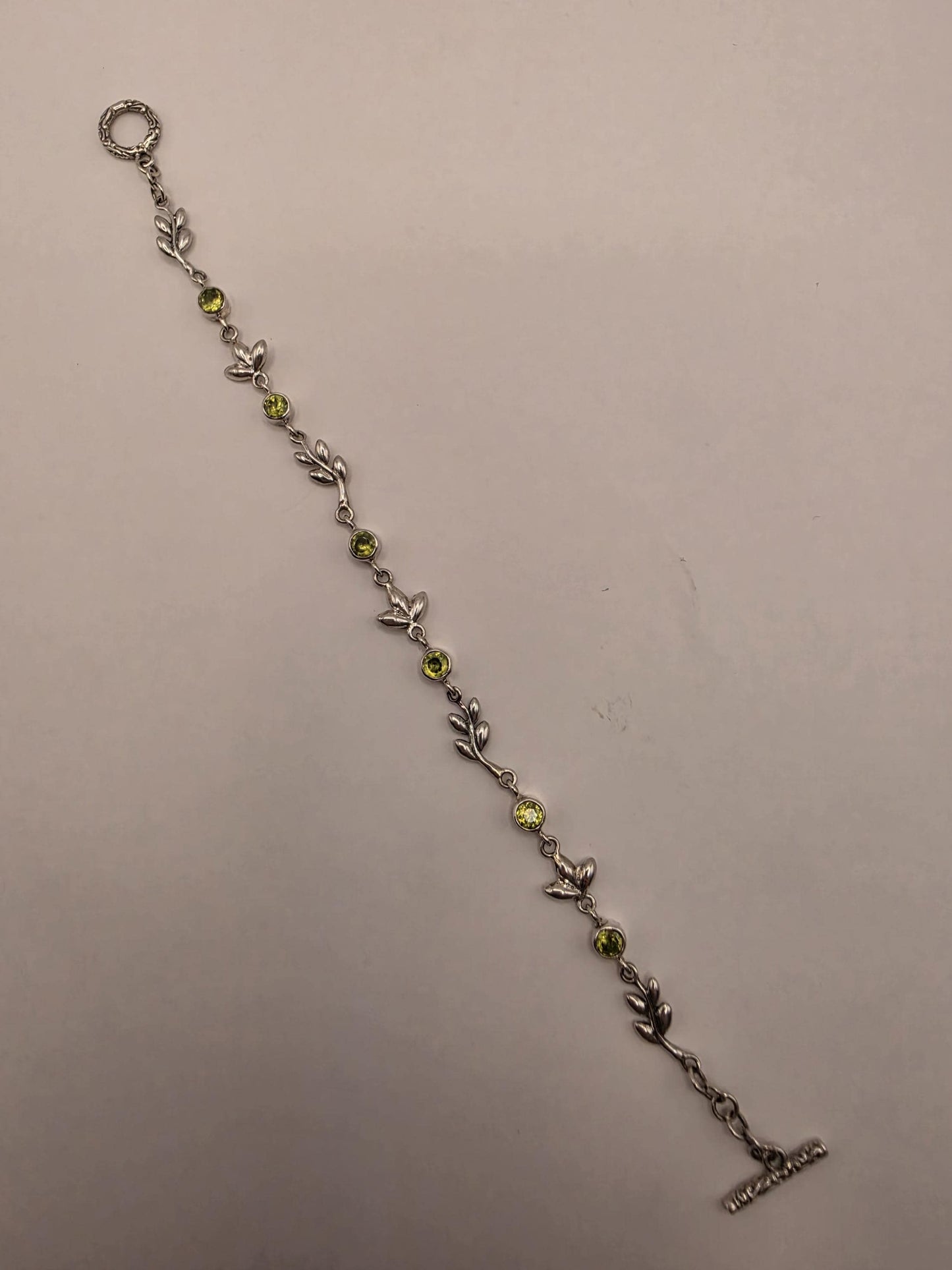 Genuine Peridot Leaf Bracelet Solid 925 Sterling Silver 7 Inch Botanical Vine August Birthstone Jewelry Gift for Her