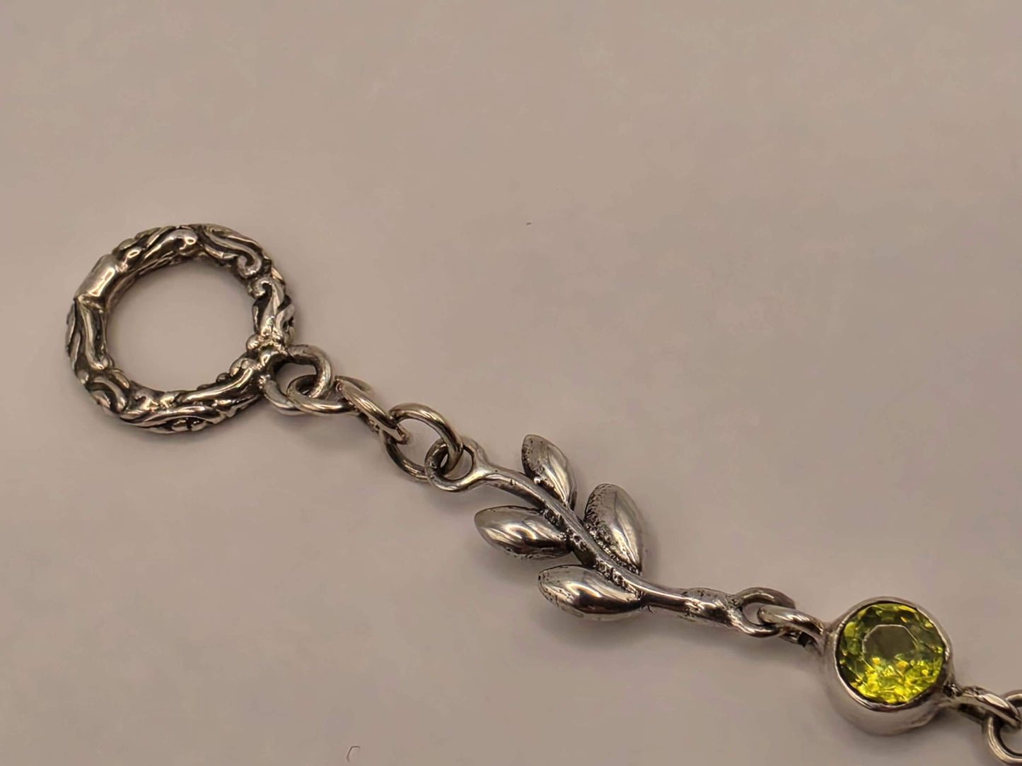 Genuine Peridot Leaf Bracelet Solid 925 Sterling Silver 7 Inch Botanical Vine August Birthstone Jewelry Gift for Her