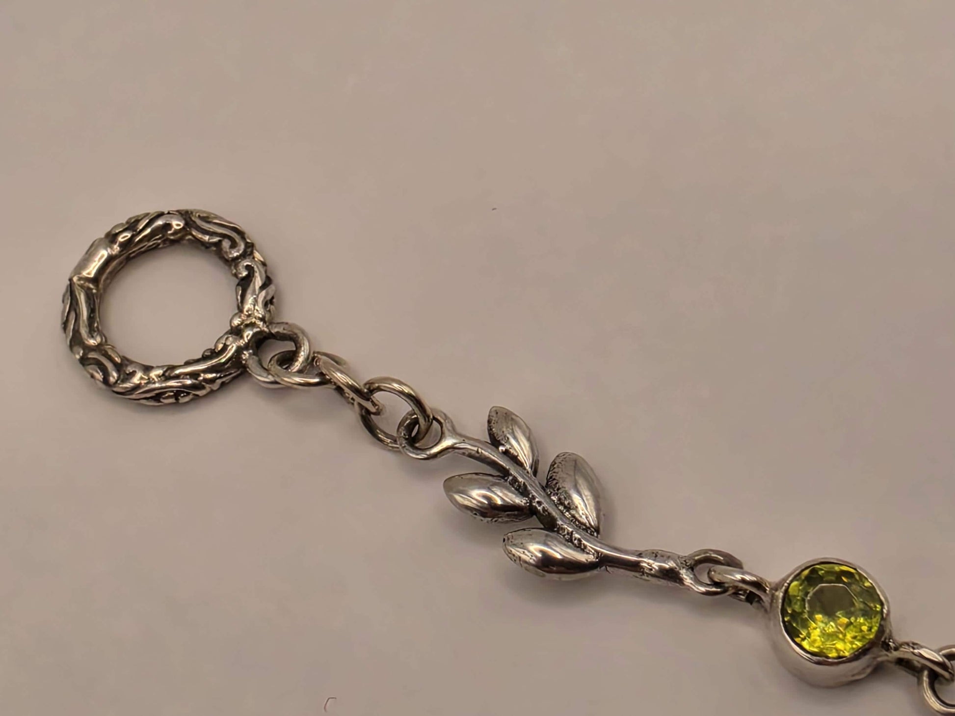 Genuine Peridot Leaf Bracelet Solid 925 Sterling Silver 7 Inch Botanical Vine August Birthstone Jewelry Gift for Her