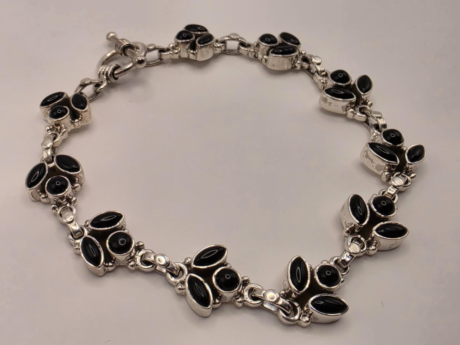 Genuine Black Onyx Leaf Bracelet Solid 925 Sterling Silver 8 Inch Botanical Vine Statement Jewelry Gift for Her