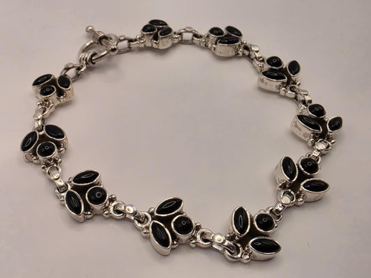 Genuine Black Onyx Leaf Bracelet Solid 925 Sterling Silver 8 Inch Botanical Vine Statement Jewelry Gift for Her