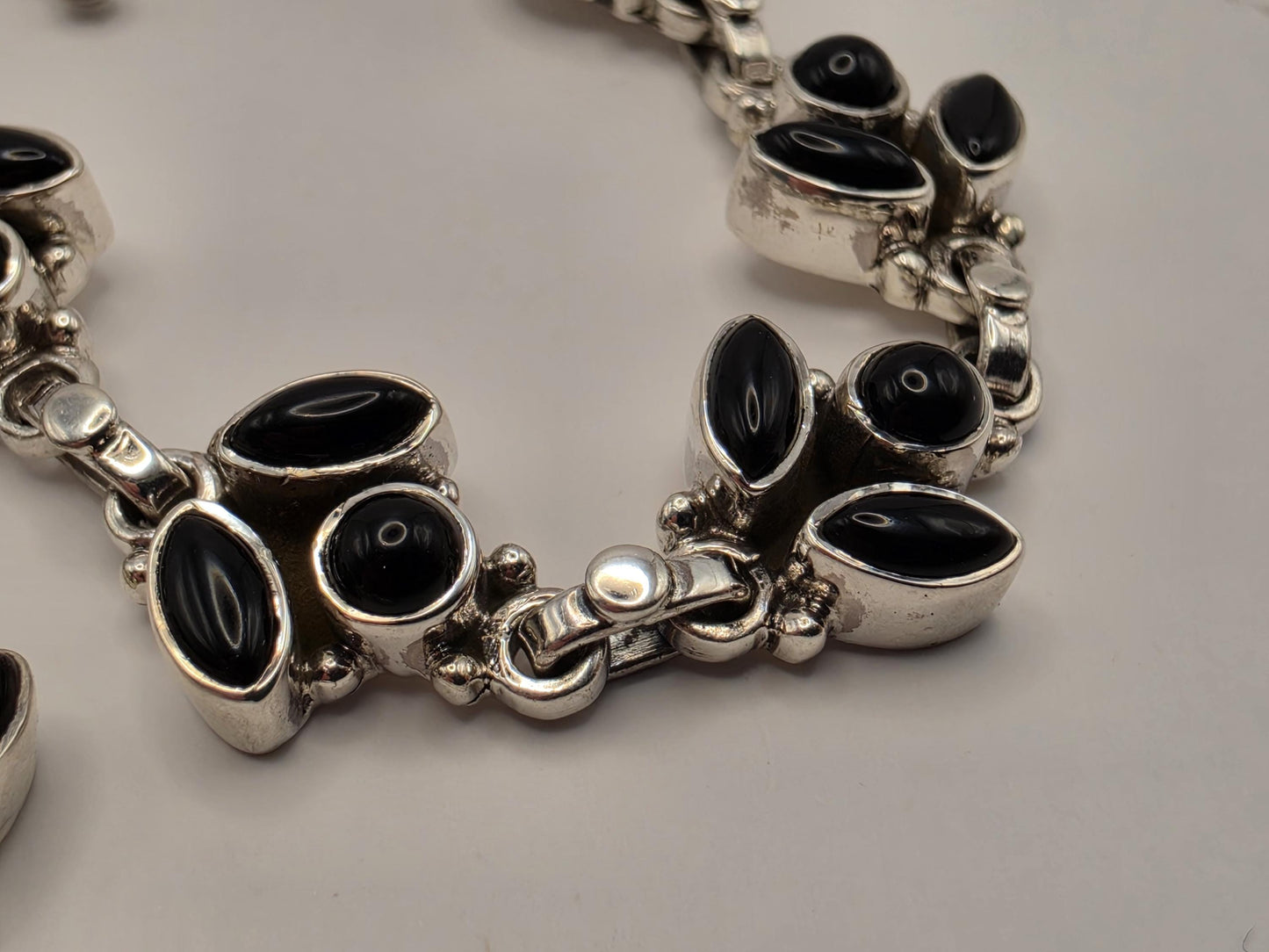 Genuine Black Onyx Leaf Bracelet Solid 925 Sterling Silver 8 Inch Botanical Vine Statement Jewelry Gift for Her