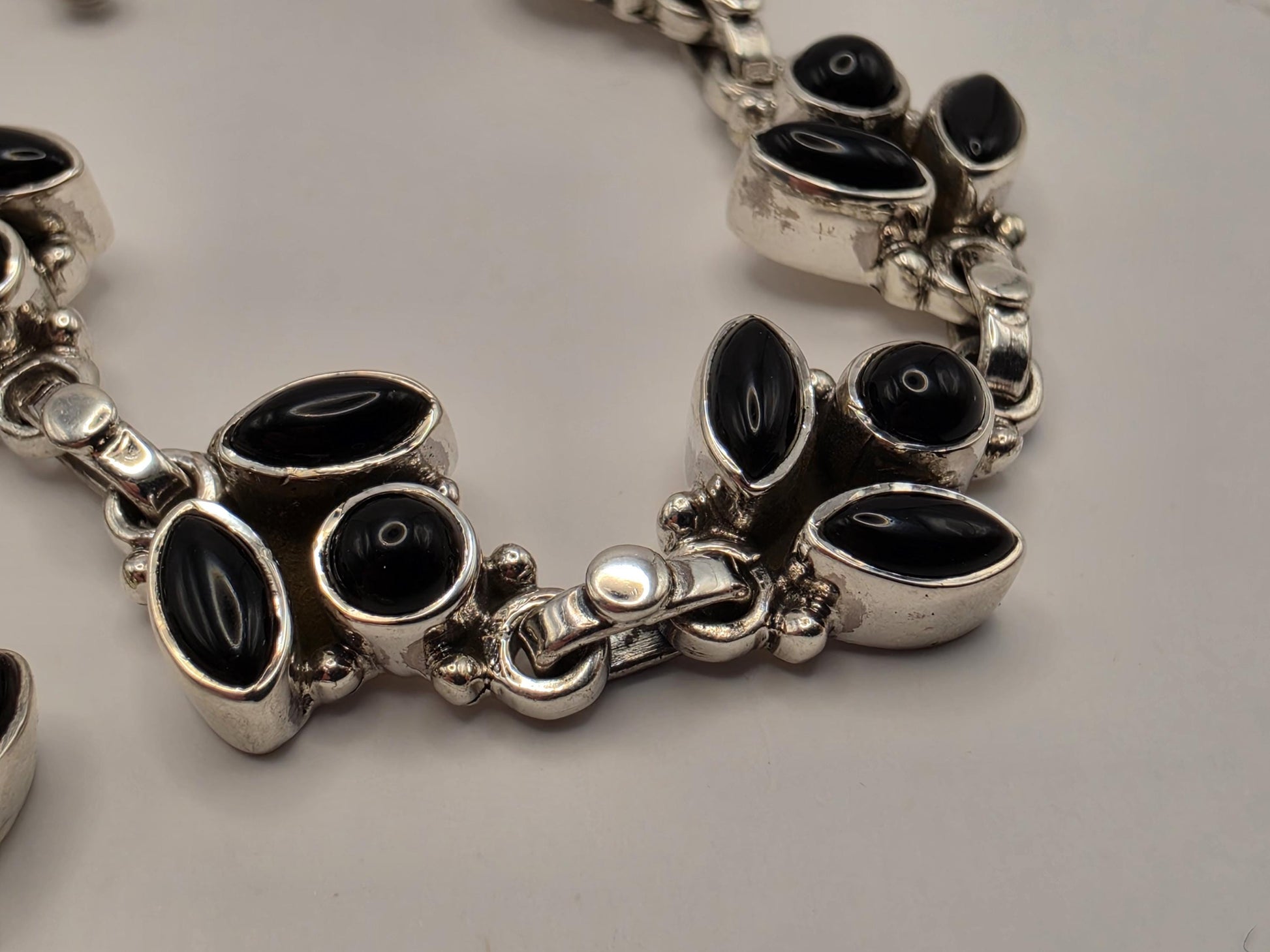 Genuine Black Onyx Leaf Bracelet Solid 925 Sterling Silver 8 Inch Botanical Vine Statement Jewelry Gift for Her