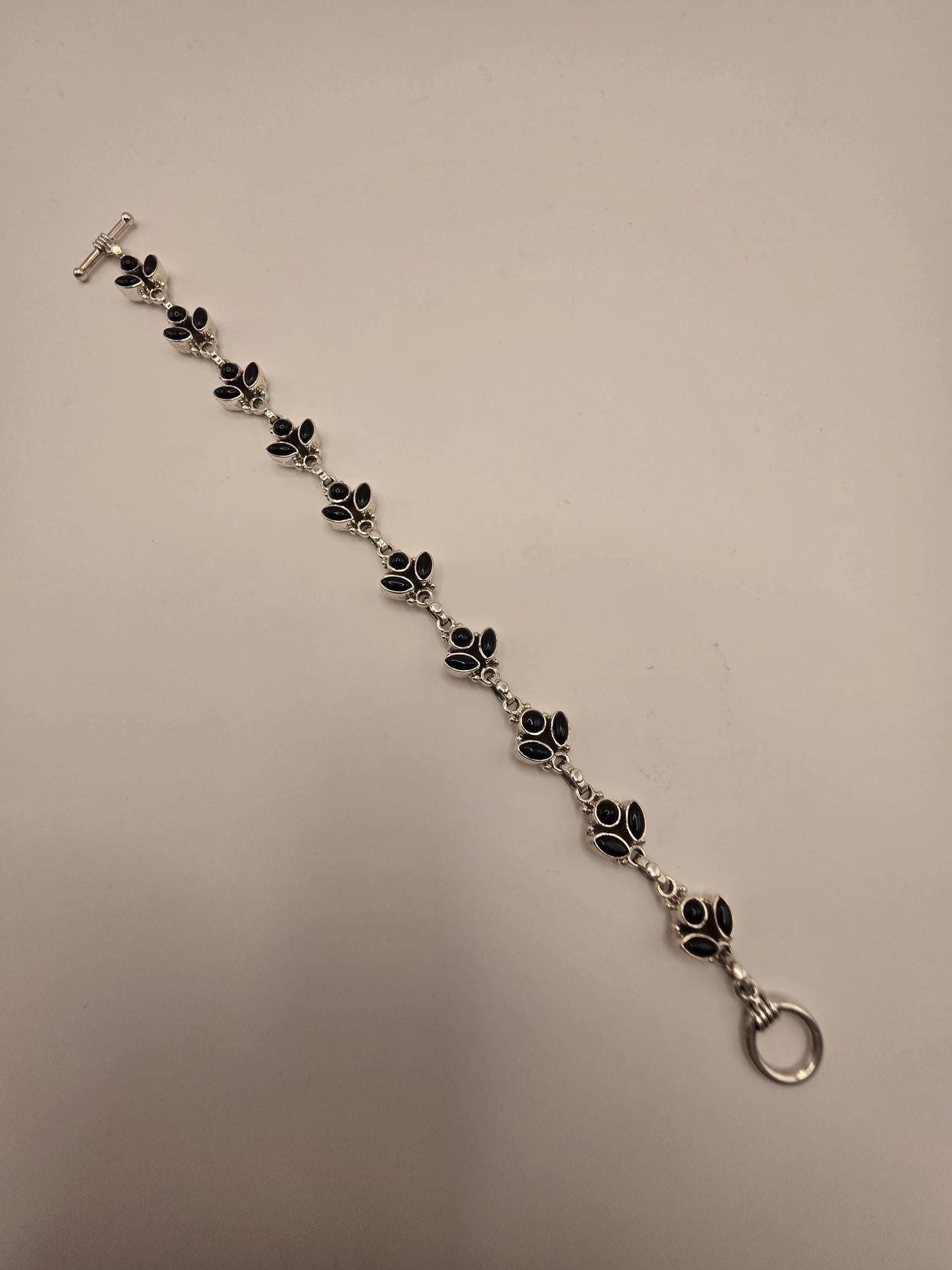 Genuine Black Onyx Leaf Bracelet Solid 925 Sterling Silver 8 Inch Botanical Vine Statement Jewelry Gift for Her