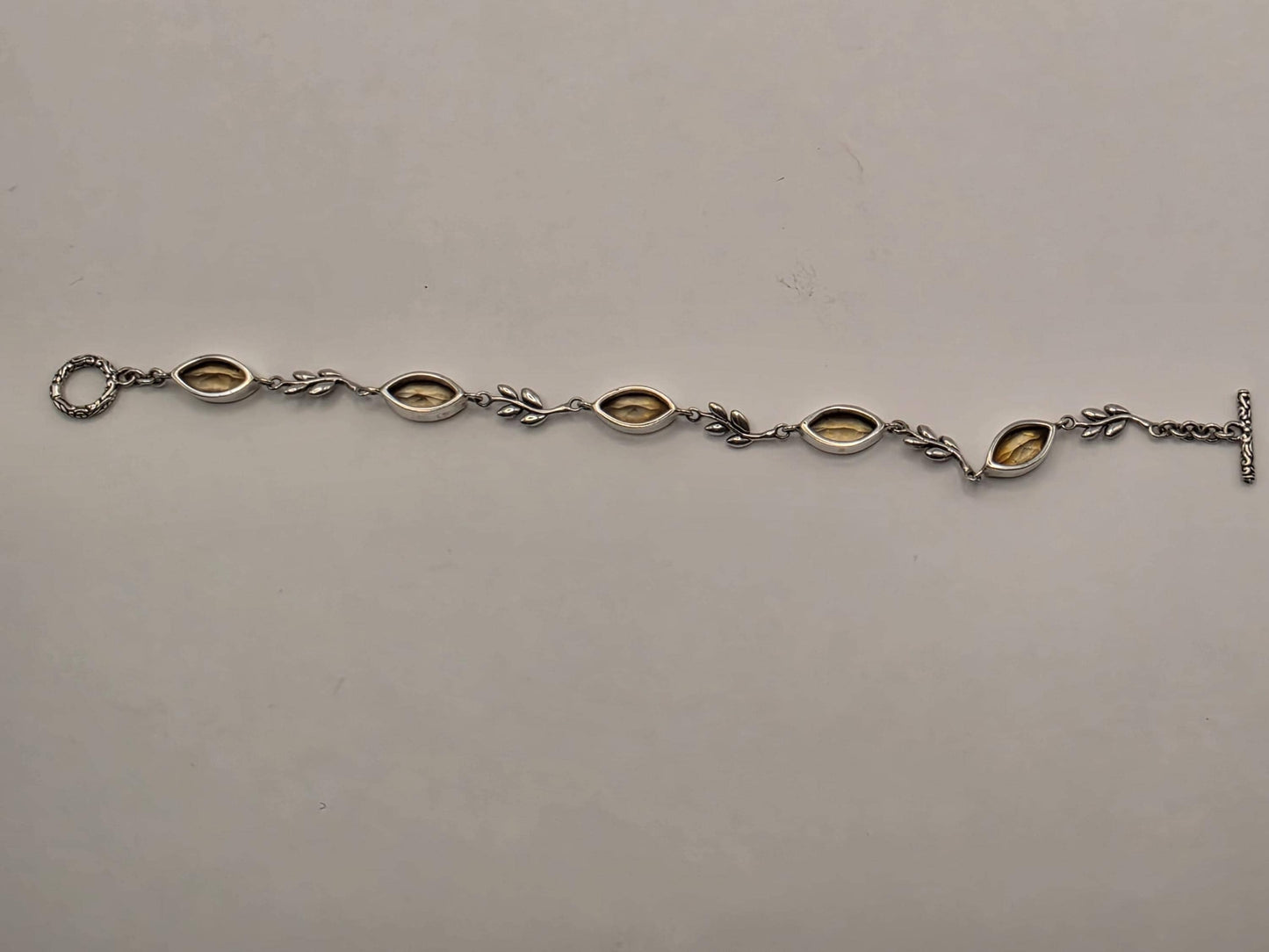 Genuine Smoky Quartz Leaf Bracelet Solid 925 Sterling Silver 8 Inch Marquise Botanical Gemstone Jewelry Gift