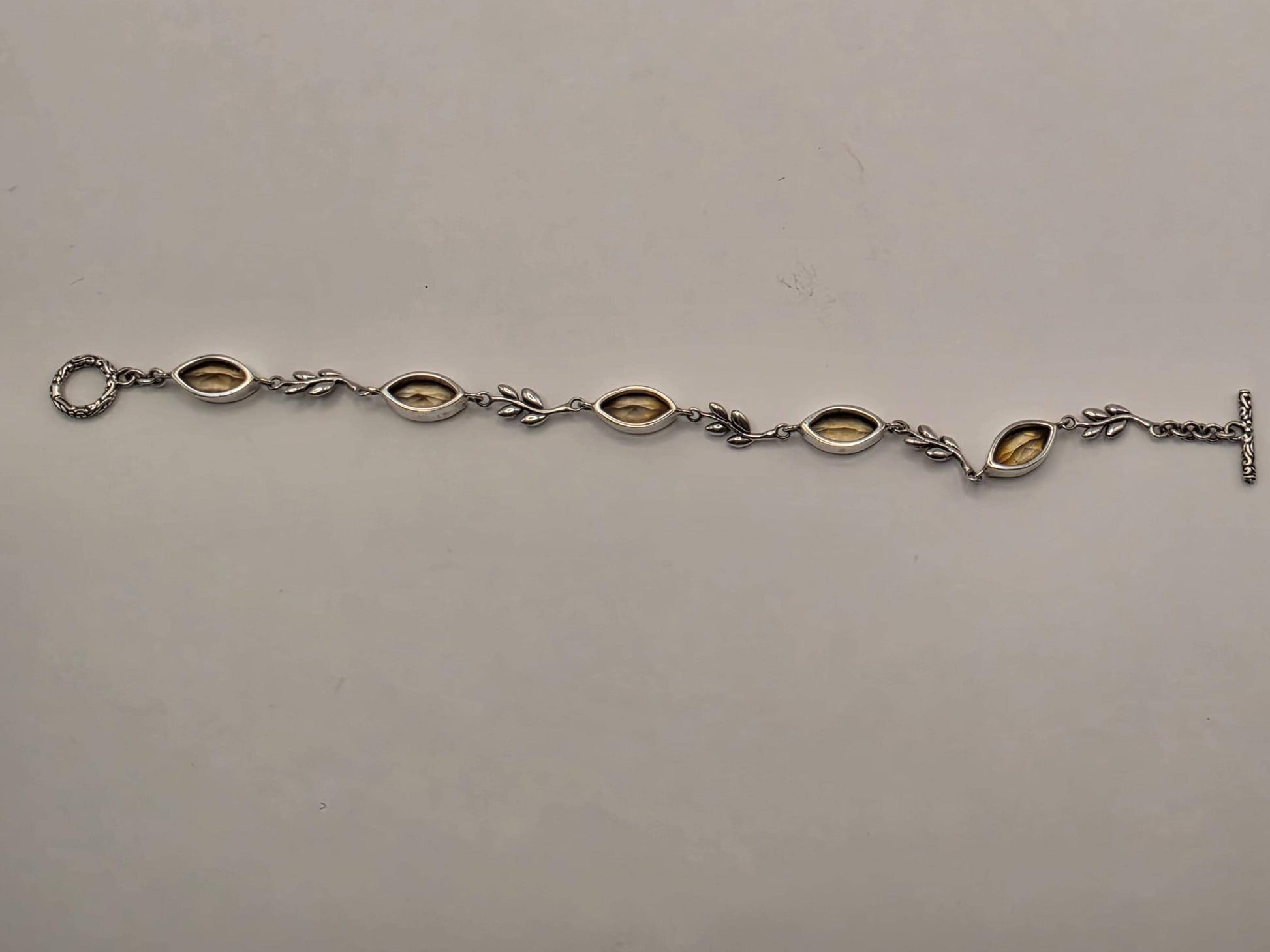 Genuine Smoky Quartz Leaf Bracelet Solid 925 Sterling Silver 8 Inch Marquise Botanical Gemstone Jewelry Gift