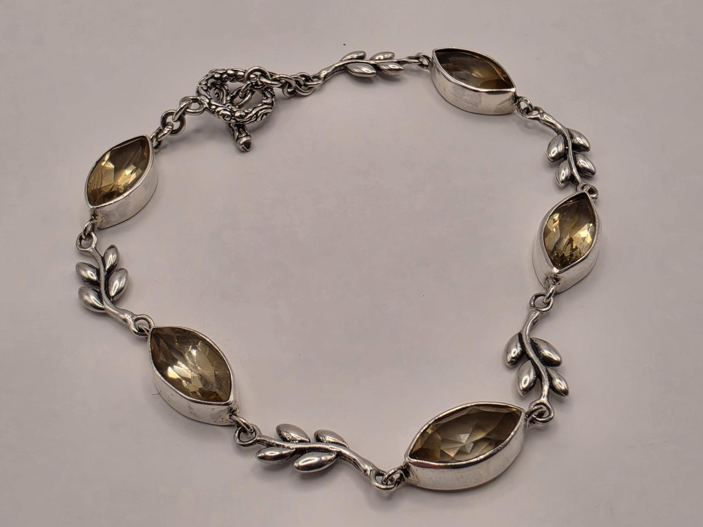 Genuine Smoky Quartz Leaf Bracelet Solid 925 Sterling Silver 8 Inch Marquise Botanical Gemstone Jewelry Gift