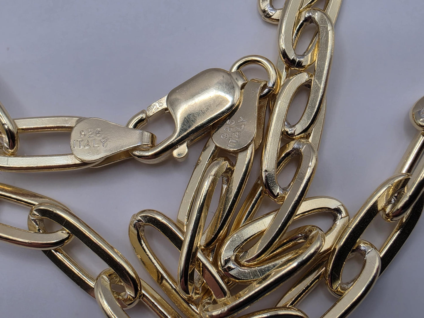 Gold Plated 925 Sterling Silver Paperclip Chain Necklace 20 Inch 5.75mm 24.3 Grams Wide Oval Link Carabiner Statement Gift